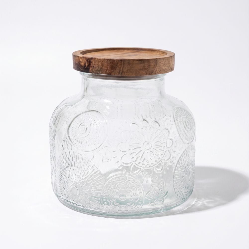 CONTENEDOR CANISTER FRASCO PARA ALIMENTOS DE VIDRIO LABRADO CON TAPA DE BAMBU 1200 ML - 1
