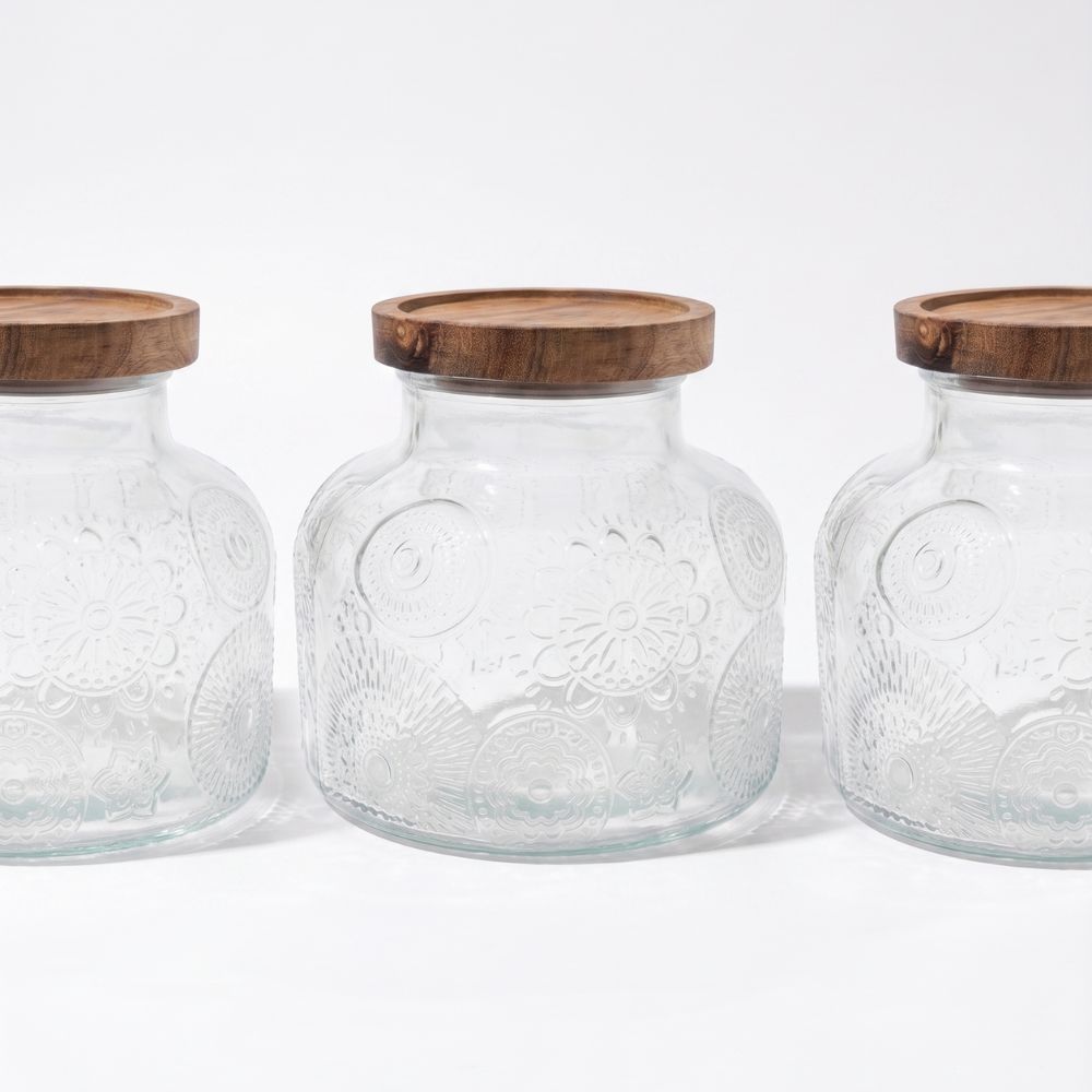 CONTENEDOR CANISTER FRASCO PARA ALIMENTOS DE VIDRIO LABRADO CON TAPA DE BAMBU 1200 ML - 2