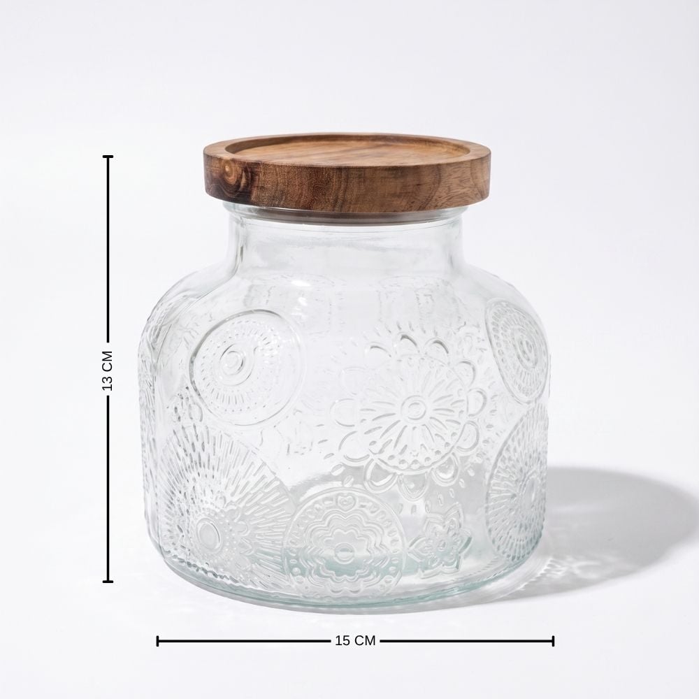CONTENEDOR CANISTER FRASCO PARA ALIMENTOS DE VIDRIO LABRADO CON TAPA DE BAMBU 1200 ML - 3