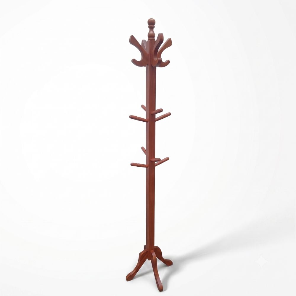 PERCHERO DE PIE DE MADERA COLOR CEDRO 1.75 CM ORGANIZADOR PARA ROPA ABRIGOS SOMBREROS Y ACCESORIOS - 1
