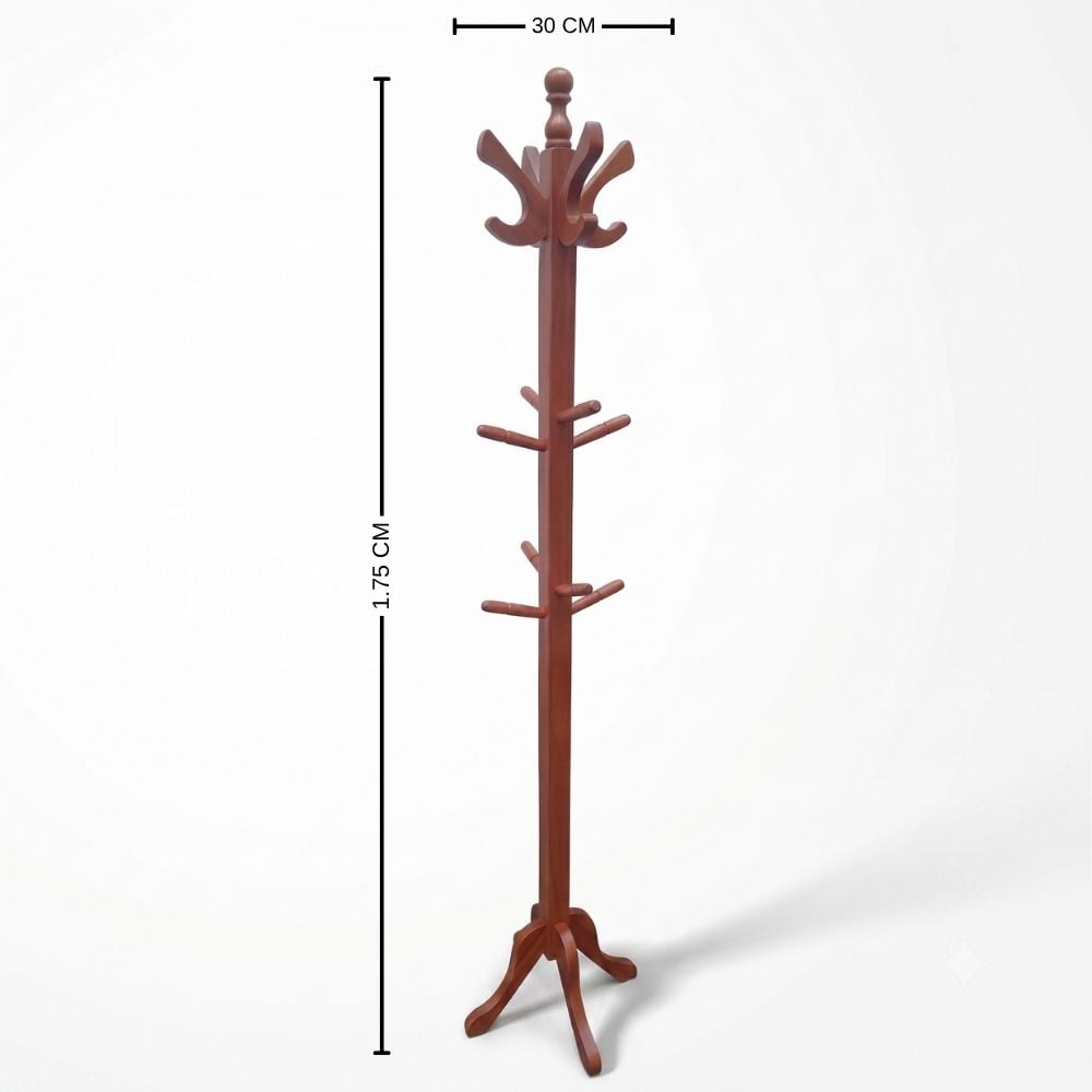 PERCHERO DE PIE DE MADERA COLOR CEDRO 1.75 CM ORGANIZADOR PARA ROPA ABRIGOS SOMBREROS Y ACCESORIOS - 4