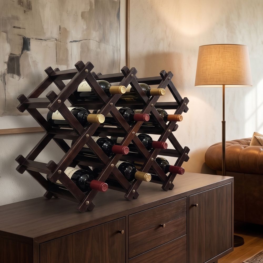 VINERA MONTEVIDEO DE MADERA PINO PLEGABLE PARA 10 BOTELLAS COLO MARRON - 2