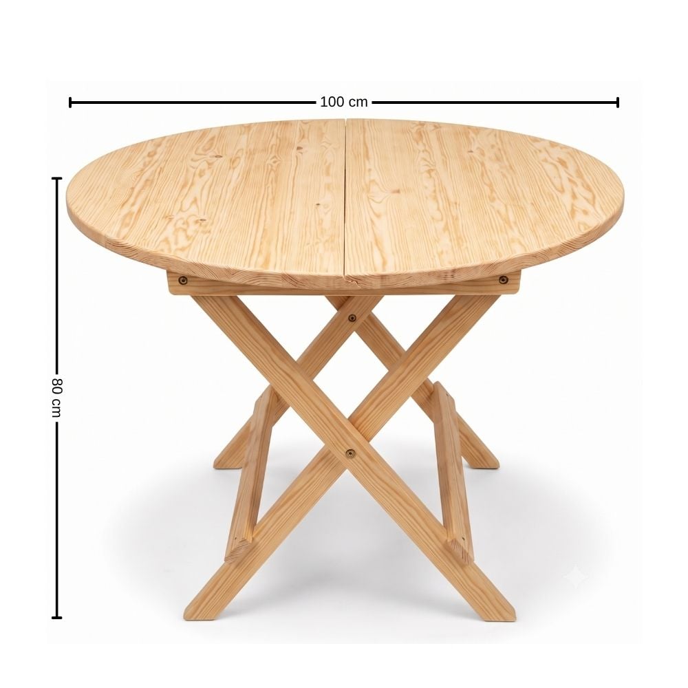 MESA PLEGABLE REDONDA ALAMO 100 CM  - MADERA PINO COLOR NATURAL - 3