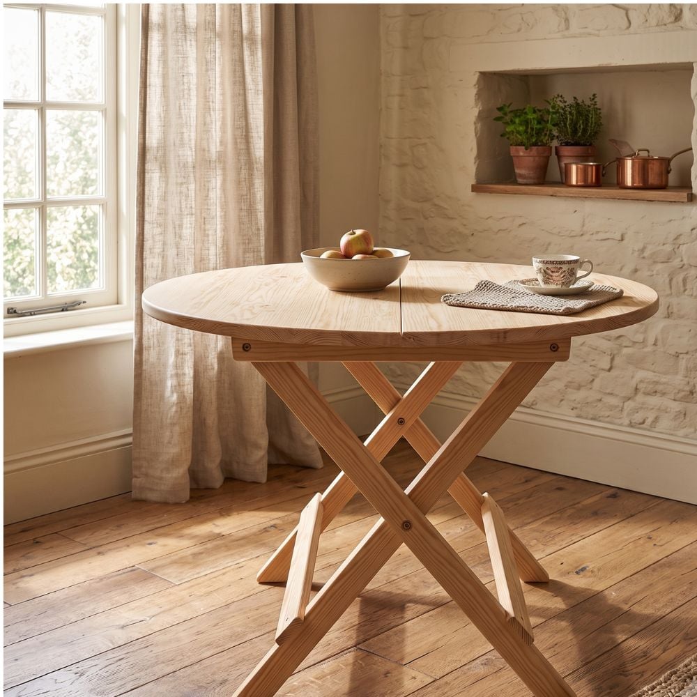 MESA PLEGABLE REDONDA ALAMO 100 CM  - MADERA PINO COLOR NATURAL - 4