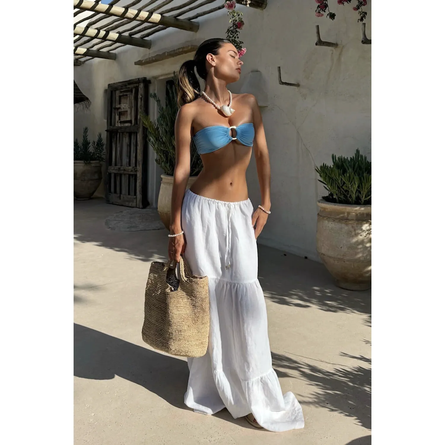 FALDA DE PLAYA PUSH UP LINO MUJER SOLARY BLANCO - 1
