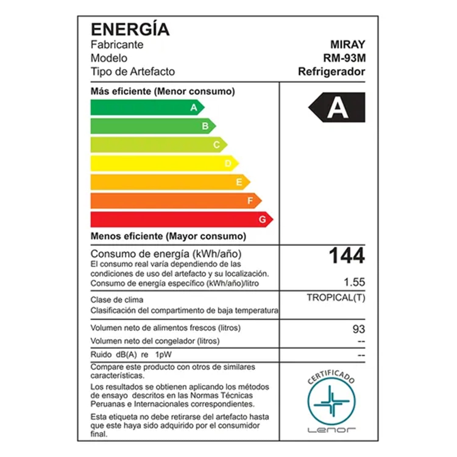FRIGOBAR-REFRIGERADORA MIRAY RM-93M 93 L NEGRO - 8