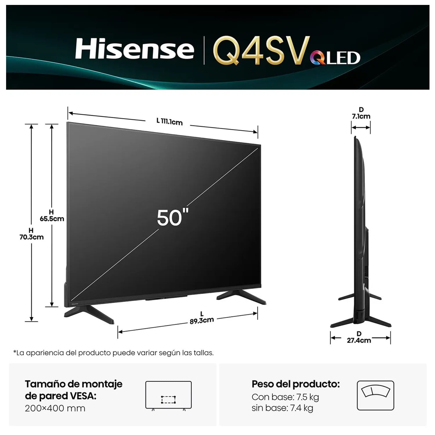 TELEVISOR HISENSE 50 QLED FHD 50Q4SV DOLBY AUDIO + ANTENA DIG - 2