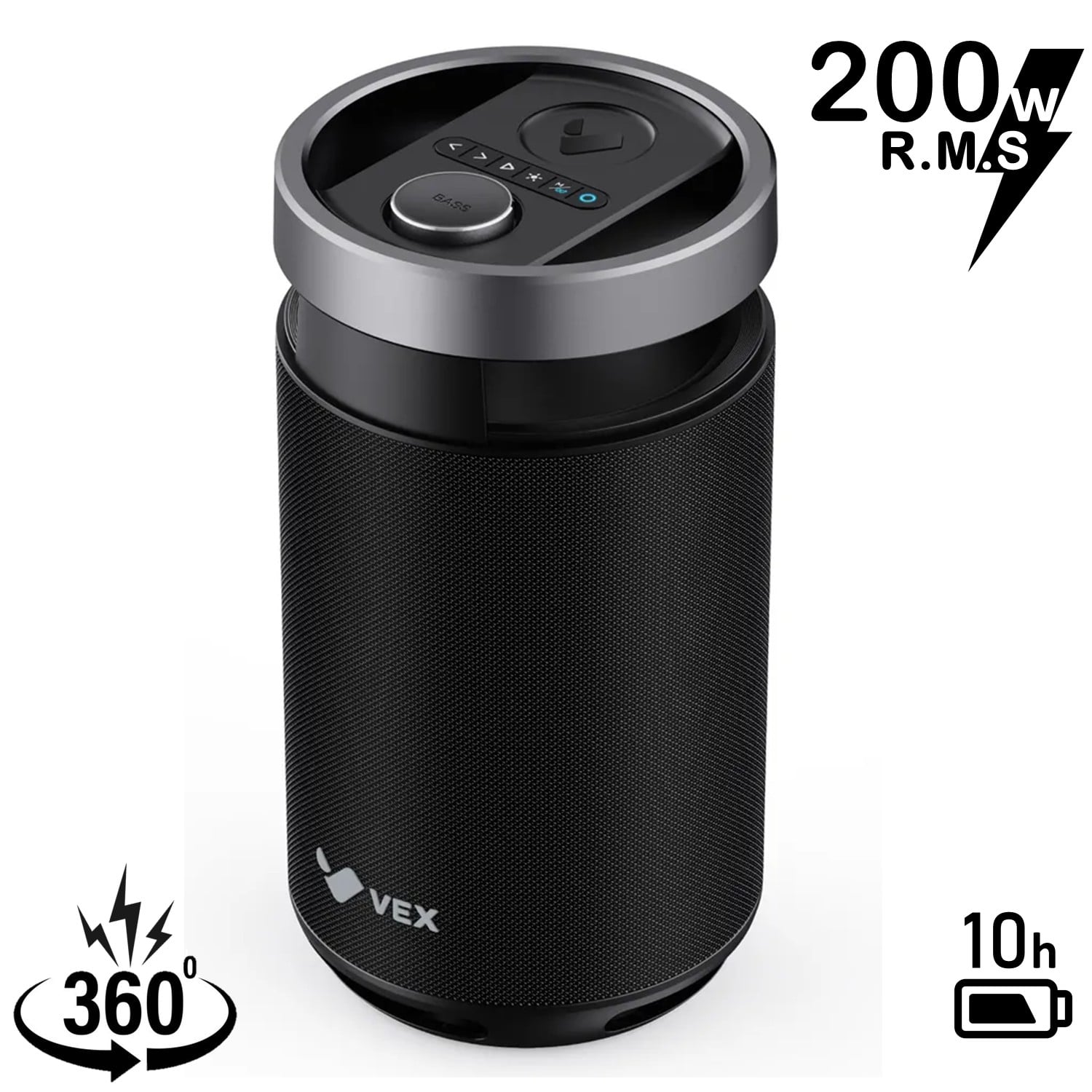 PARLANTE BLUETOOTH VEX ELITE M1 200W IPX6 USB 10H 360° NEGRO - 1