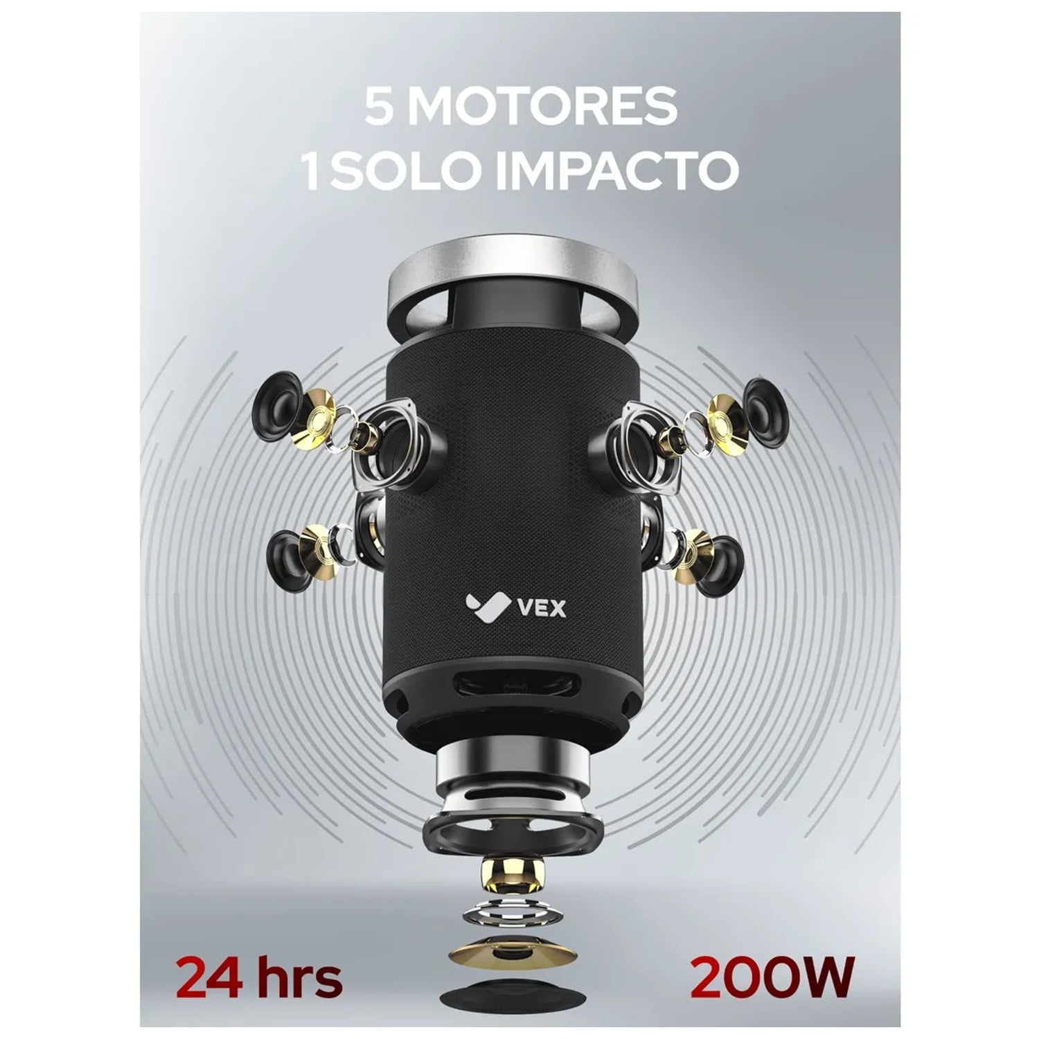 PARLANTE BLUETOOTH VEX ELITE M1 200W IPX6 USB 10H 360° NEGRO - 3