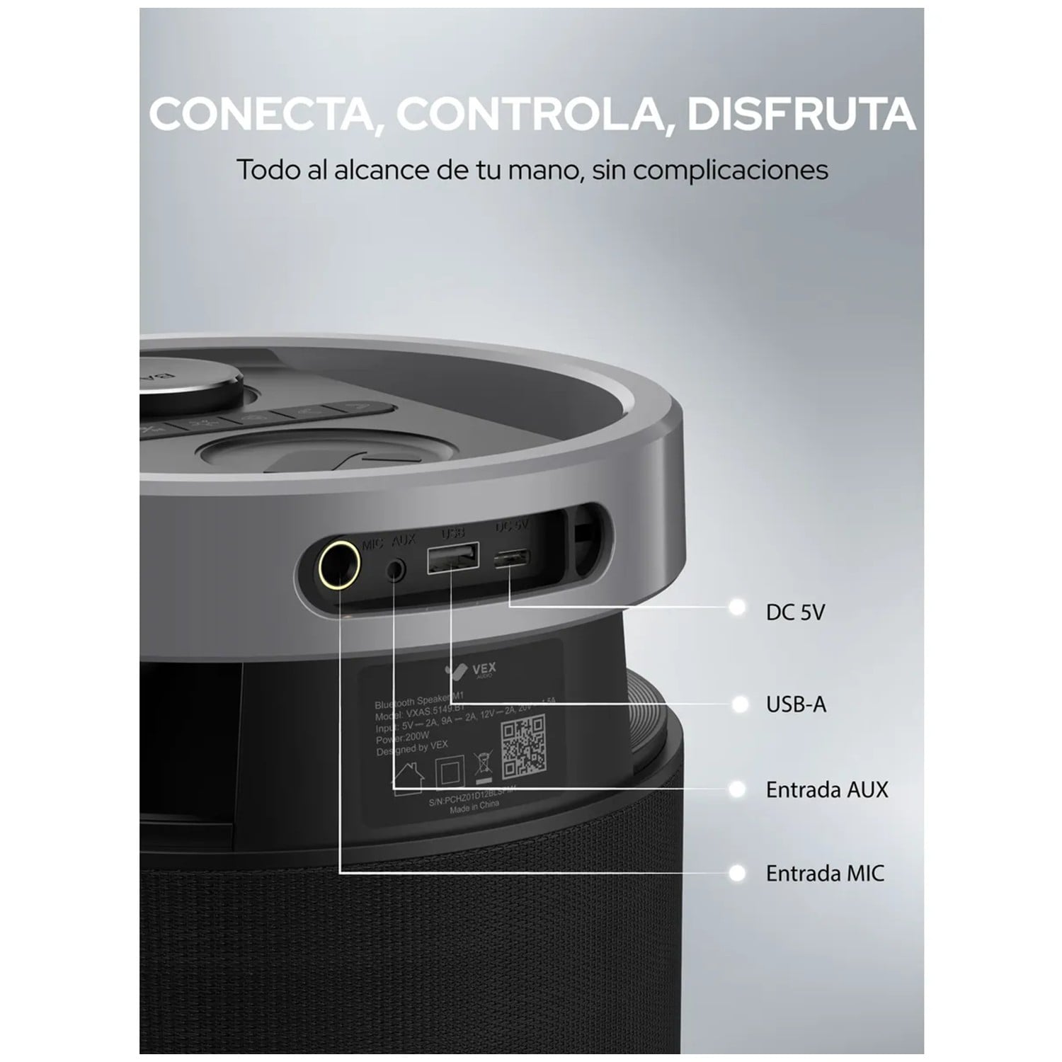 PARLANTE BLUETOOTH VEX ELITE M1 200W IPX6 USB 10H 360° NEGRO - 4