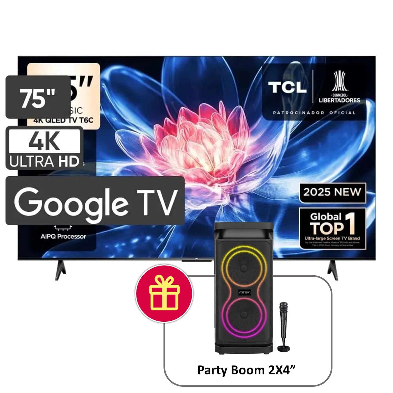 TELEVISOR TCL QLED 75 UHD 4K SMART GOOGLE TV 75T6C + PARLANTE - 1