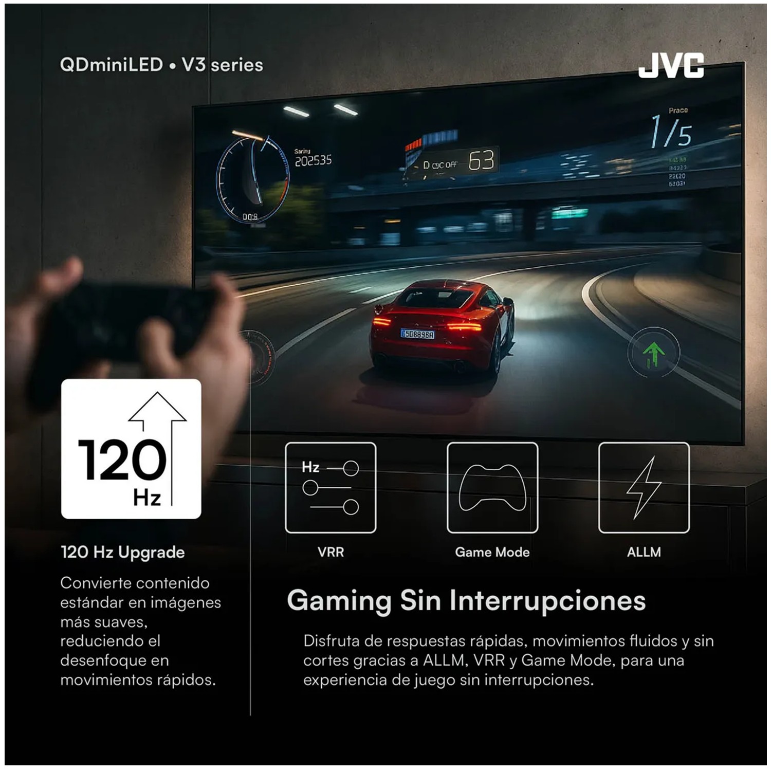 TELEVISOR JVC 55 QD MINILED 4K GOOGLE TV GAMING 120HZ + RACK - 7