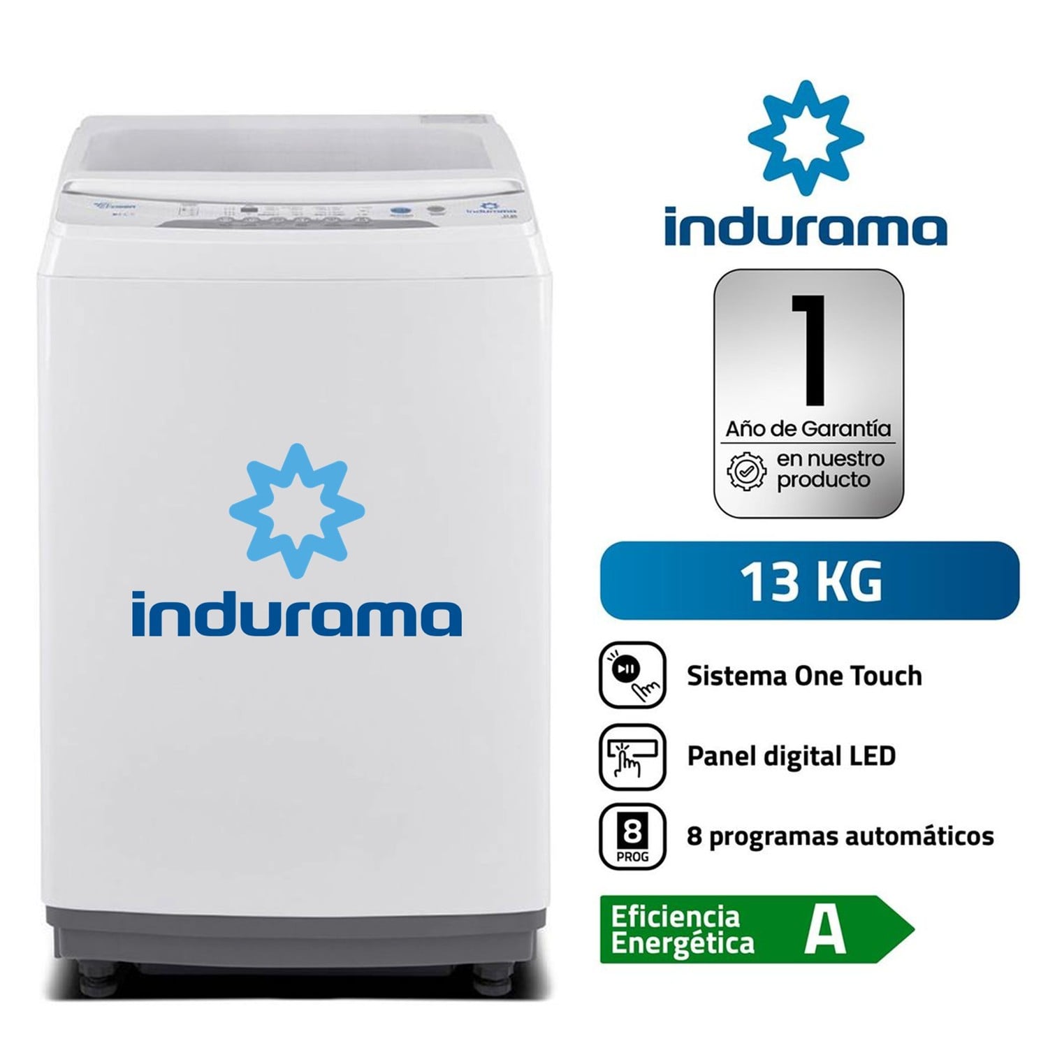 LAVADORA AUTOMÁTICA INDURAMA 13KG LRI-13BLA CARGA SUPERIOR BLANCO - 1