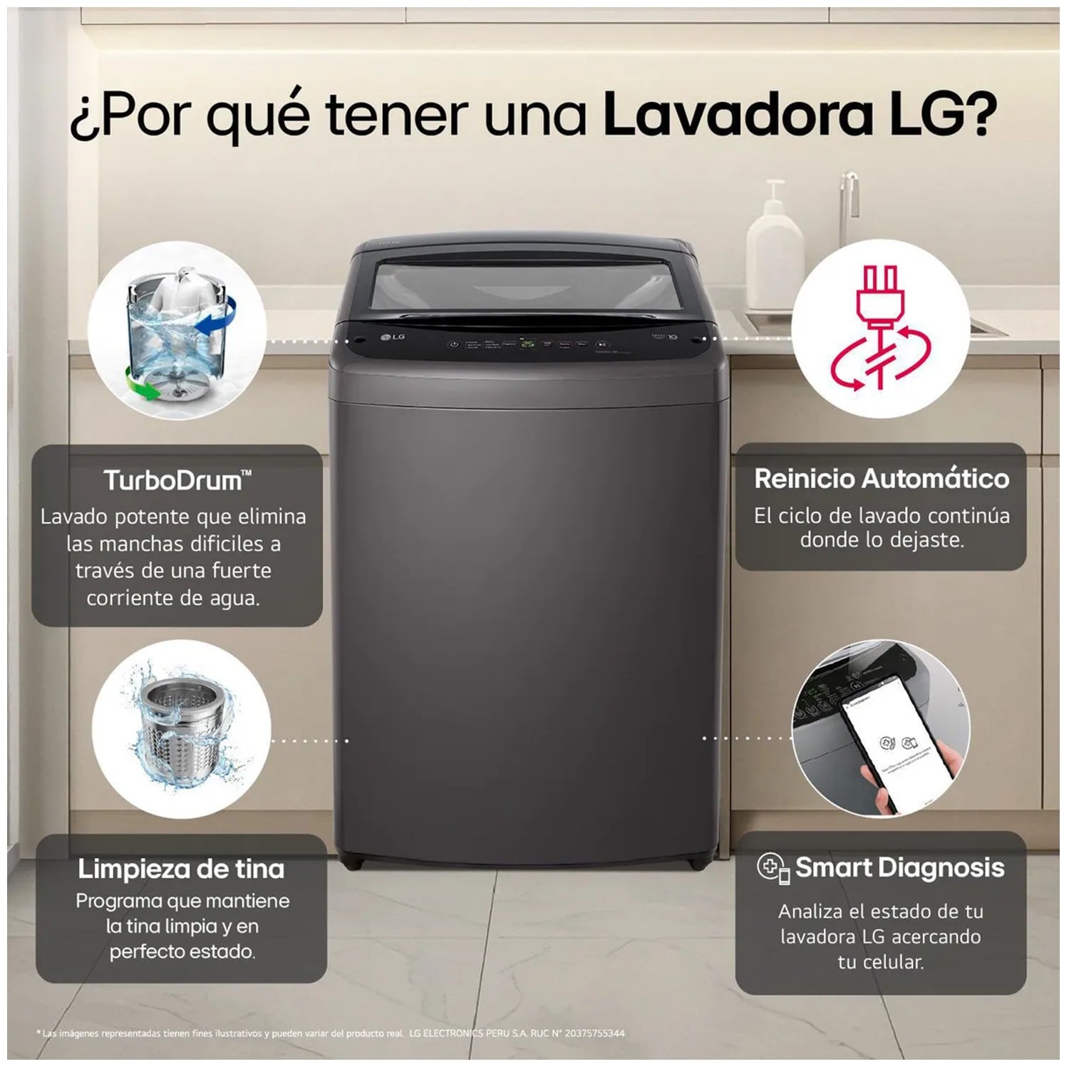 LAVADORA LG 17KG SMART INVERTER TURBODRUM WT17BVTB NEGRO CLARO - 7