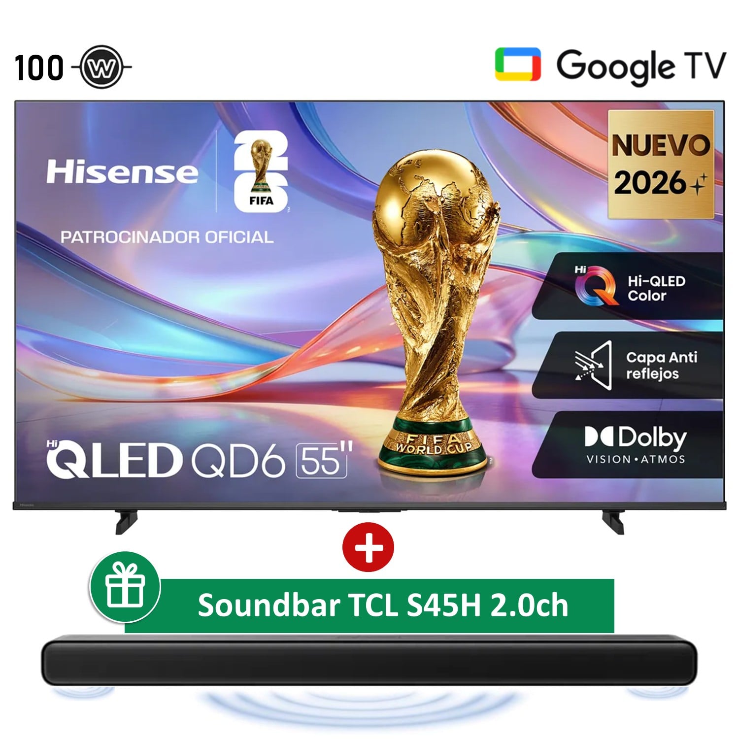 TELEVISOR HISENSE 55' QLED 4K MATE AI GOOGLE TV 55QD68SG + SOUNDBAR 100W - 1