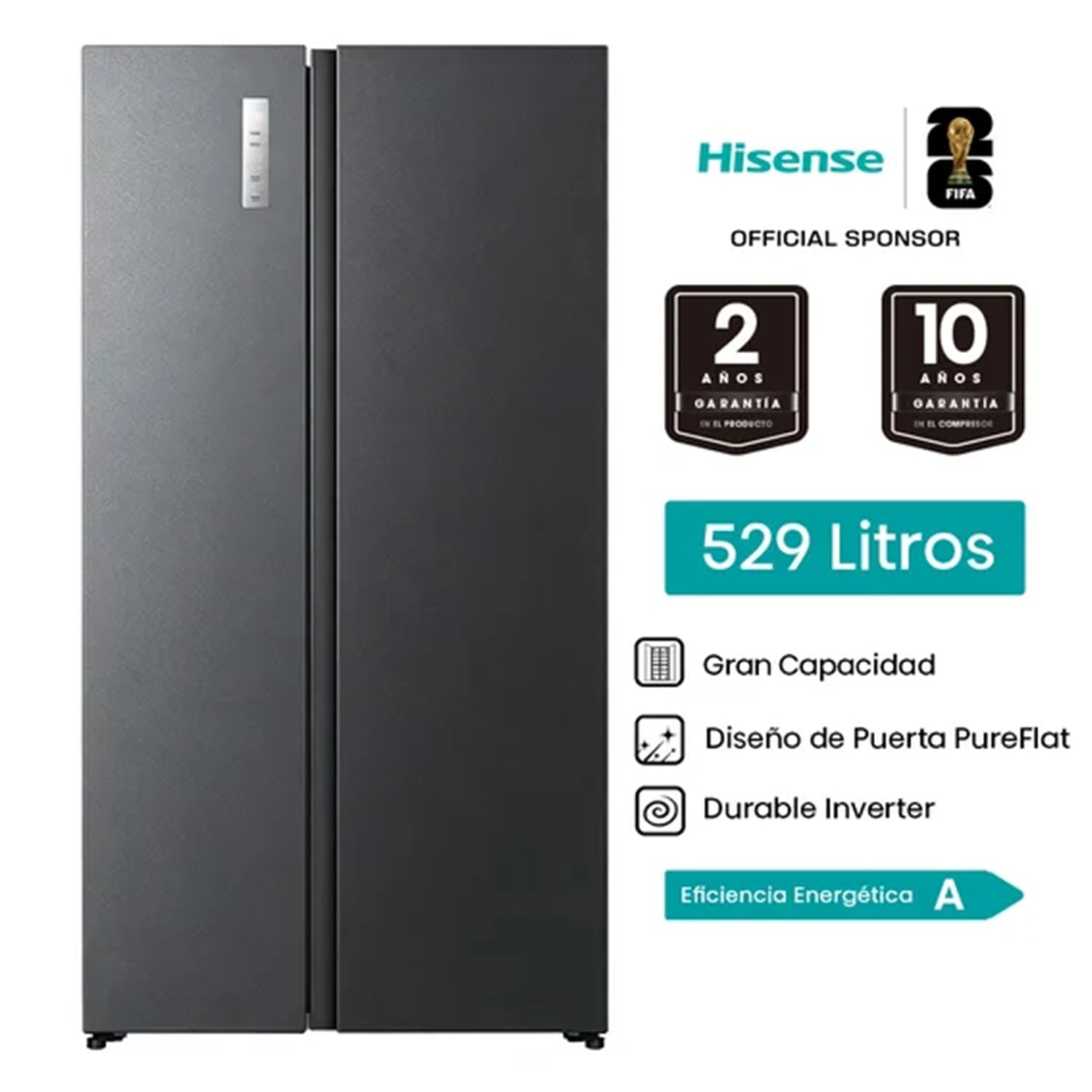 REFRIGERADORA HISENSE SIDE BY SIDE 529L RS3P558ESA DARK GREY - 1