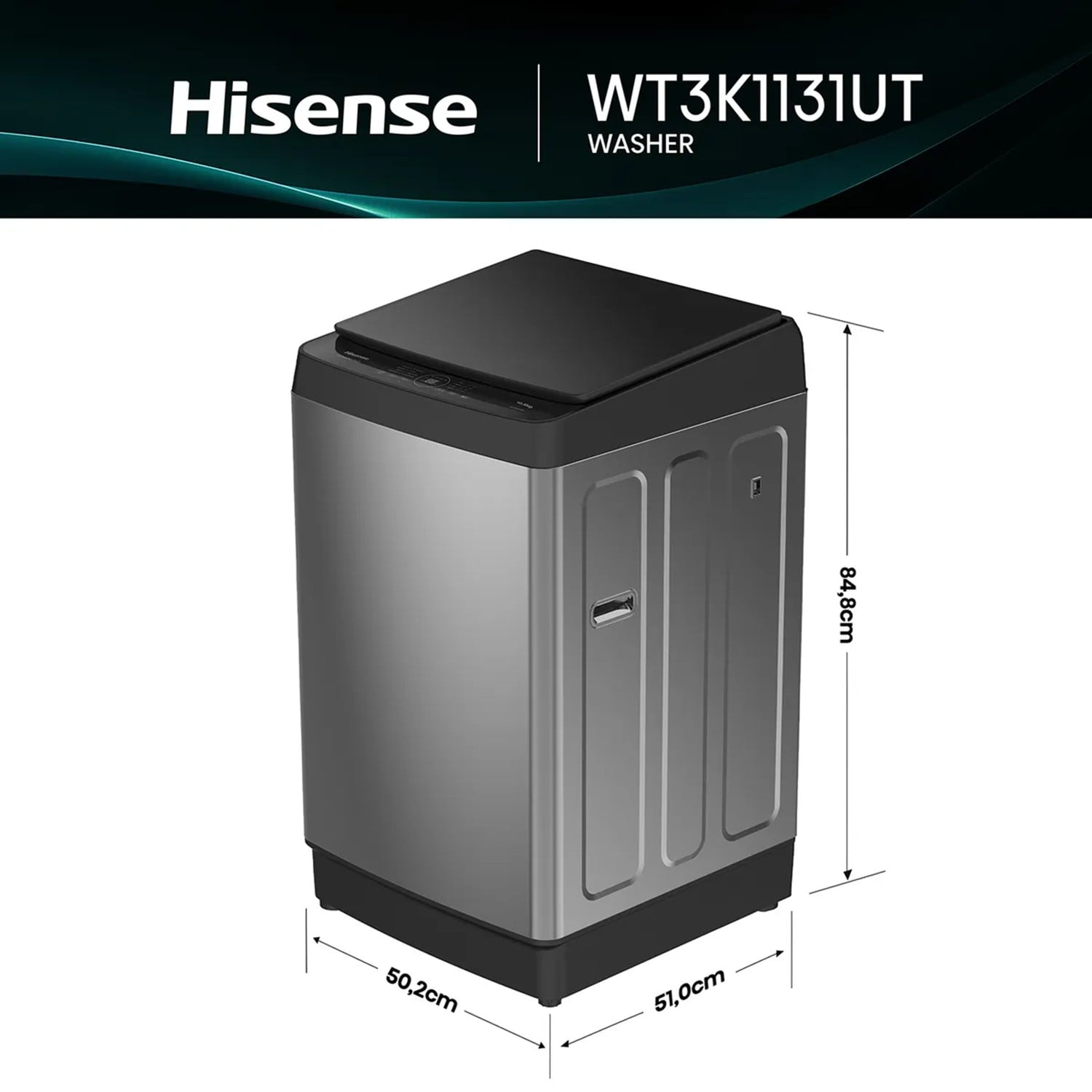 LAVADORA HISENSE CARGA SUPERIOR 10.5KG WT3K1131UT GRIS OSCURO - 4