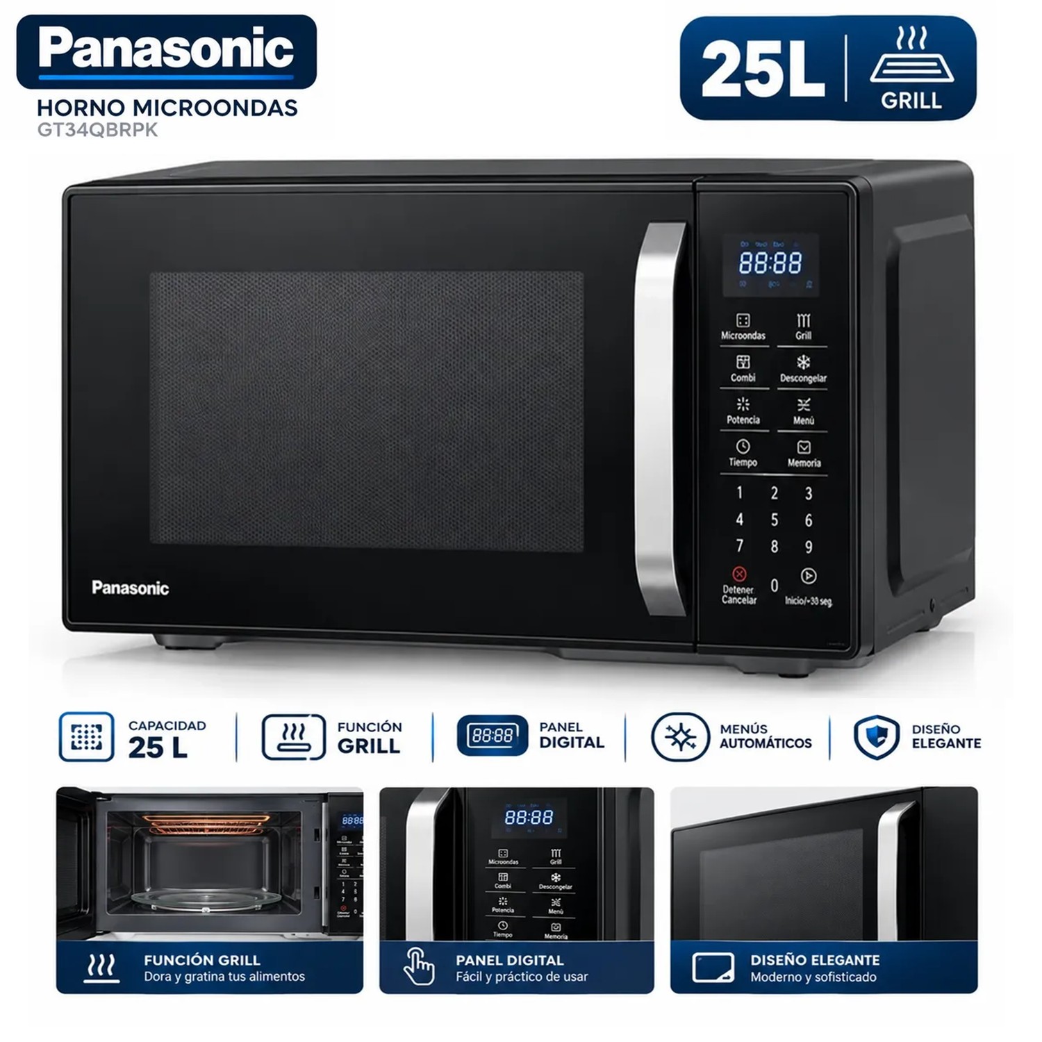 HORNO MICROONDAS PANASONIC 25L GRILL 900W NN-GT34QBRPK - 1