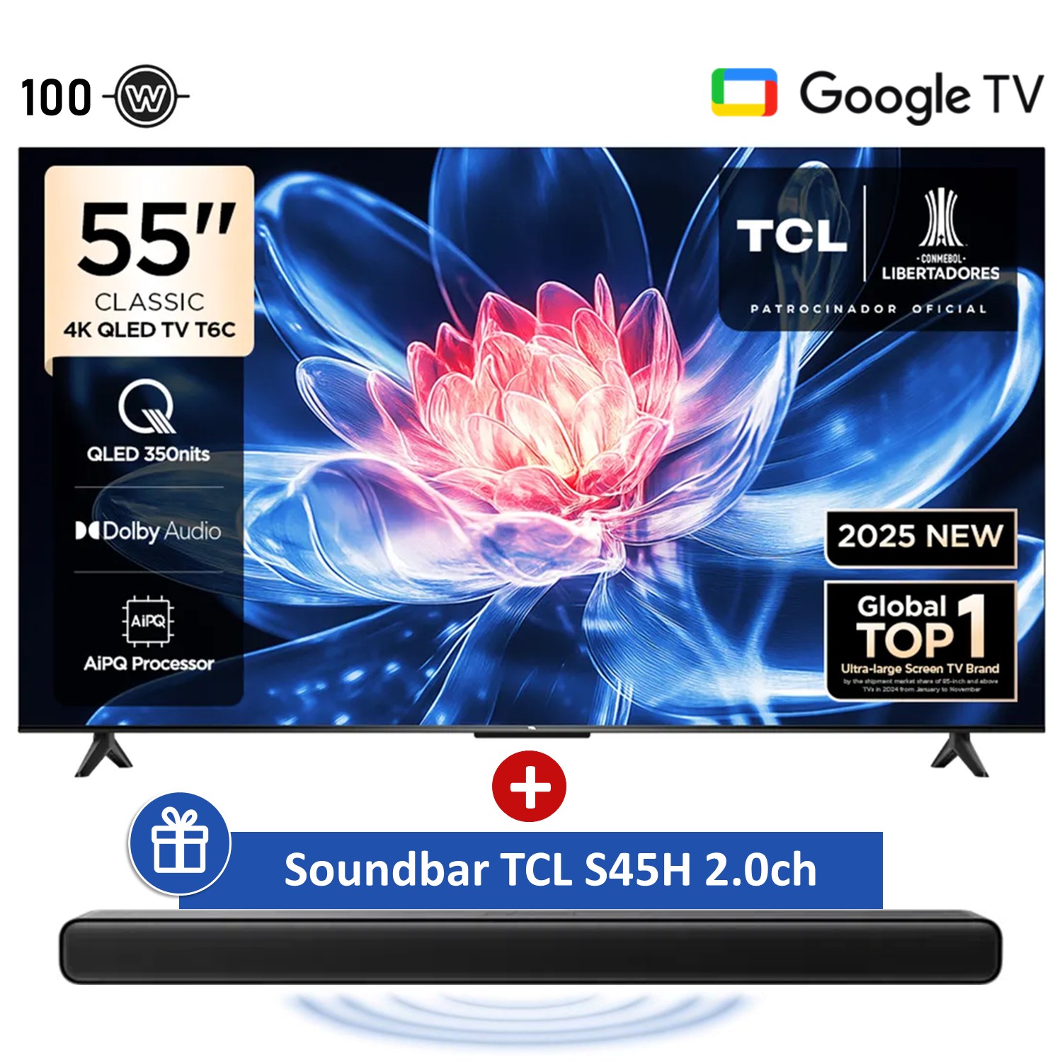 TELEVISOR TCL 55' QLED 4K GOOGLE TV 55T6C + SOUNBAR 100W - 1