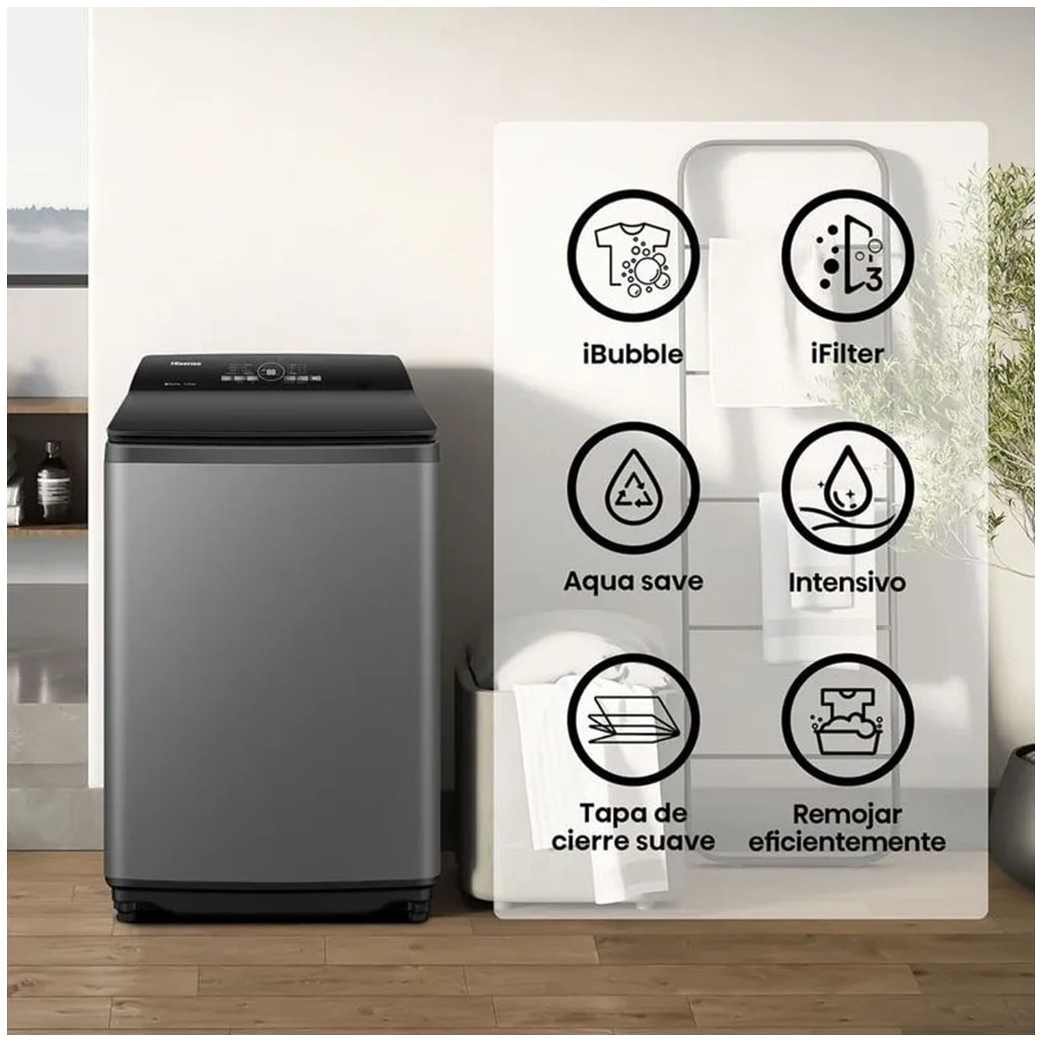 LAVADORA HISENSE 20KG CARGA SUPERIOR WT3I2023UT GRIS - 6