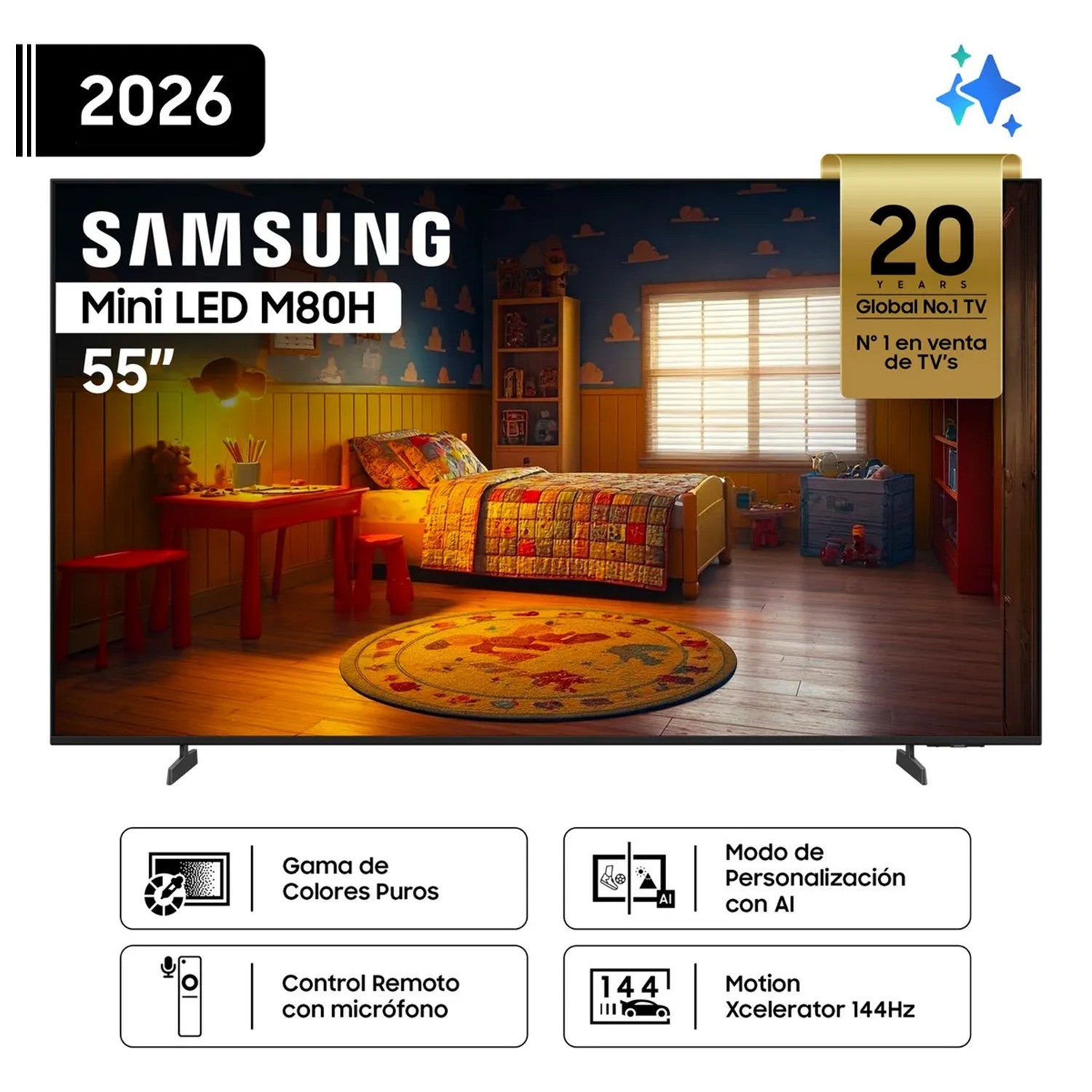TELEVISOR SAMSUNG 55'' MINI LED 4K SMART TV M80H 144HZ GAMER + SOUNDBAR - 2