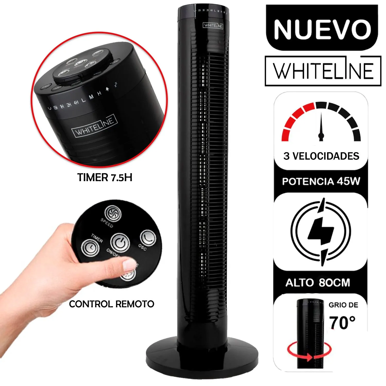 VENTILADOR DE TORRE WHITELINE SILENCIOSO CON CONTROL 3 VELOCIDADES 45 WATTS - 1