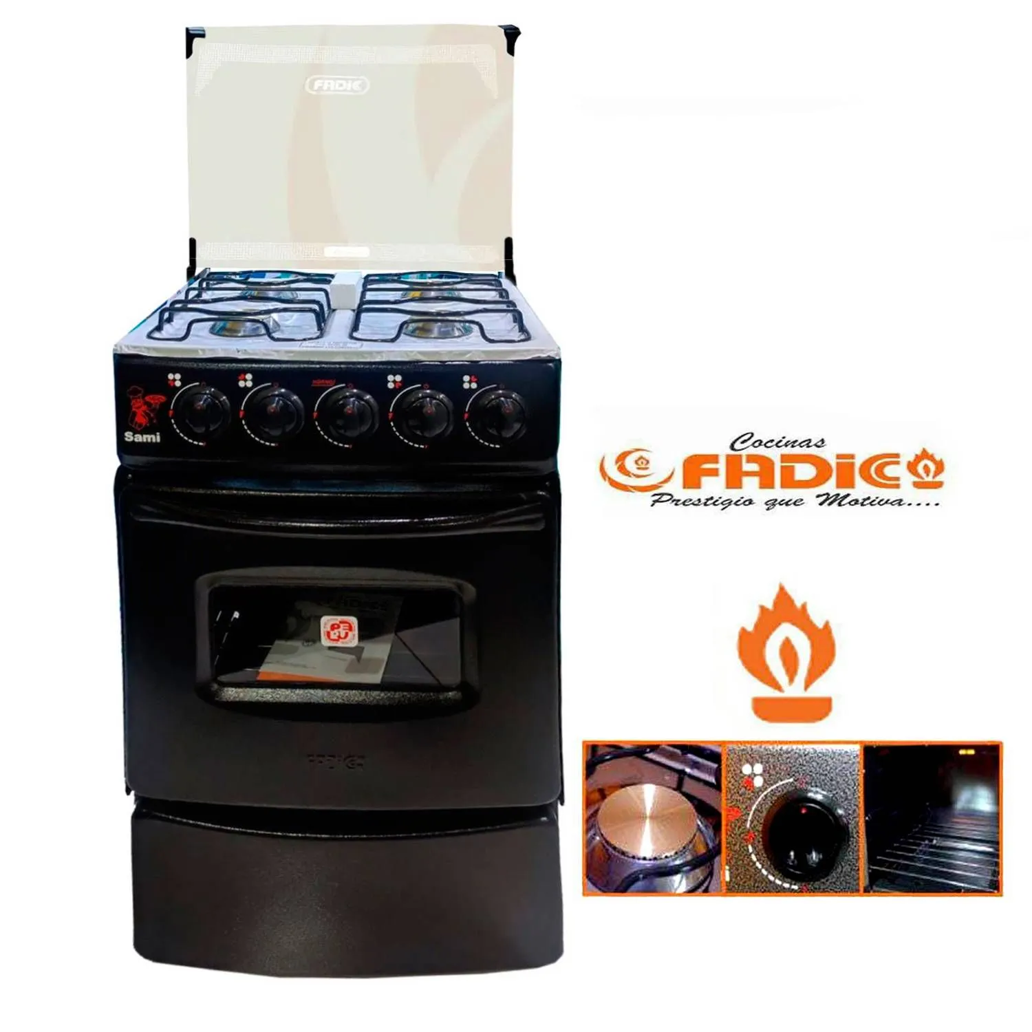 COCINA FADIC CON TAPA DE VIDRIO Y HORNO SAMI 4H NEGRO - 1