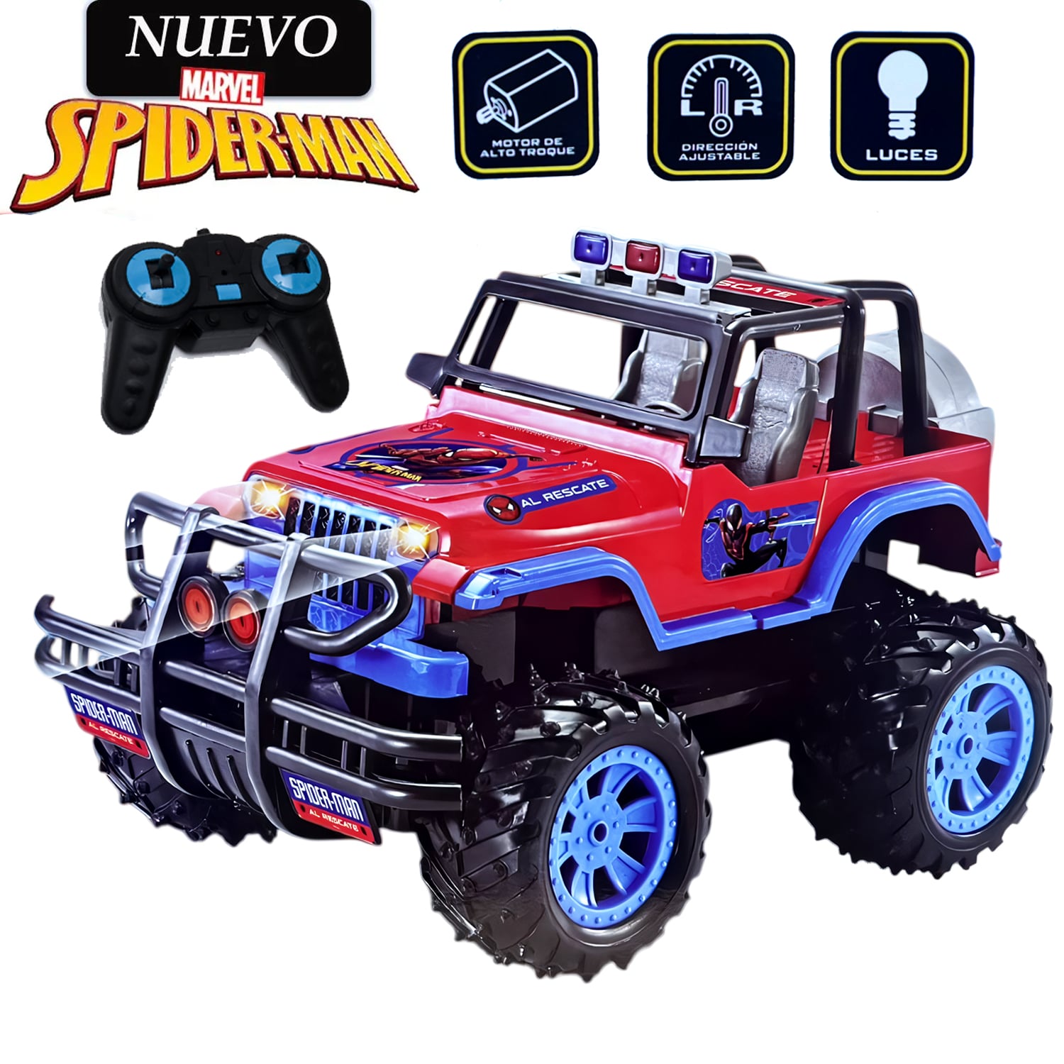JUGUETE CARRO TODO TERRENO DE SPIDERMAN CON LUCES Y CONTROL 388-25 - 1