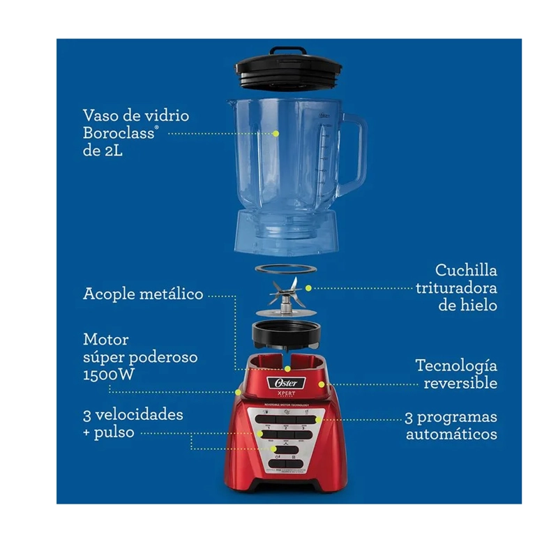 LICUADORA OSTER XPERT SERIES 2 LITROS BLST3A-R2G - 6