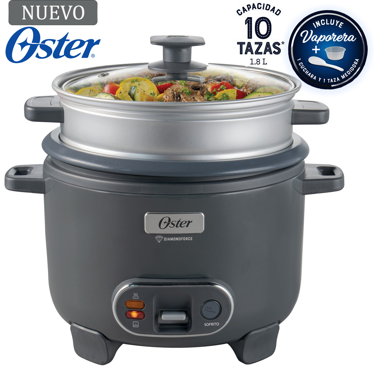 OLLA ARROCERA OSTER 1.8L 3 EN 1 FUNCIÓN DE SOFRITO VAPORERA GRIS CKSTRC10DFSKE - 1