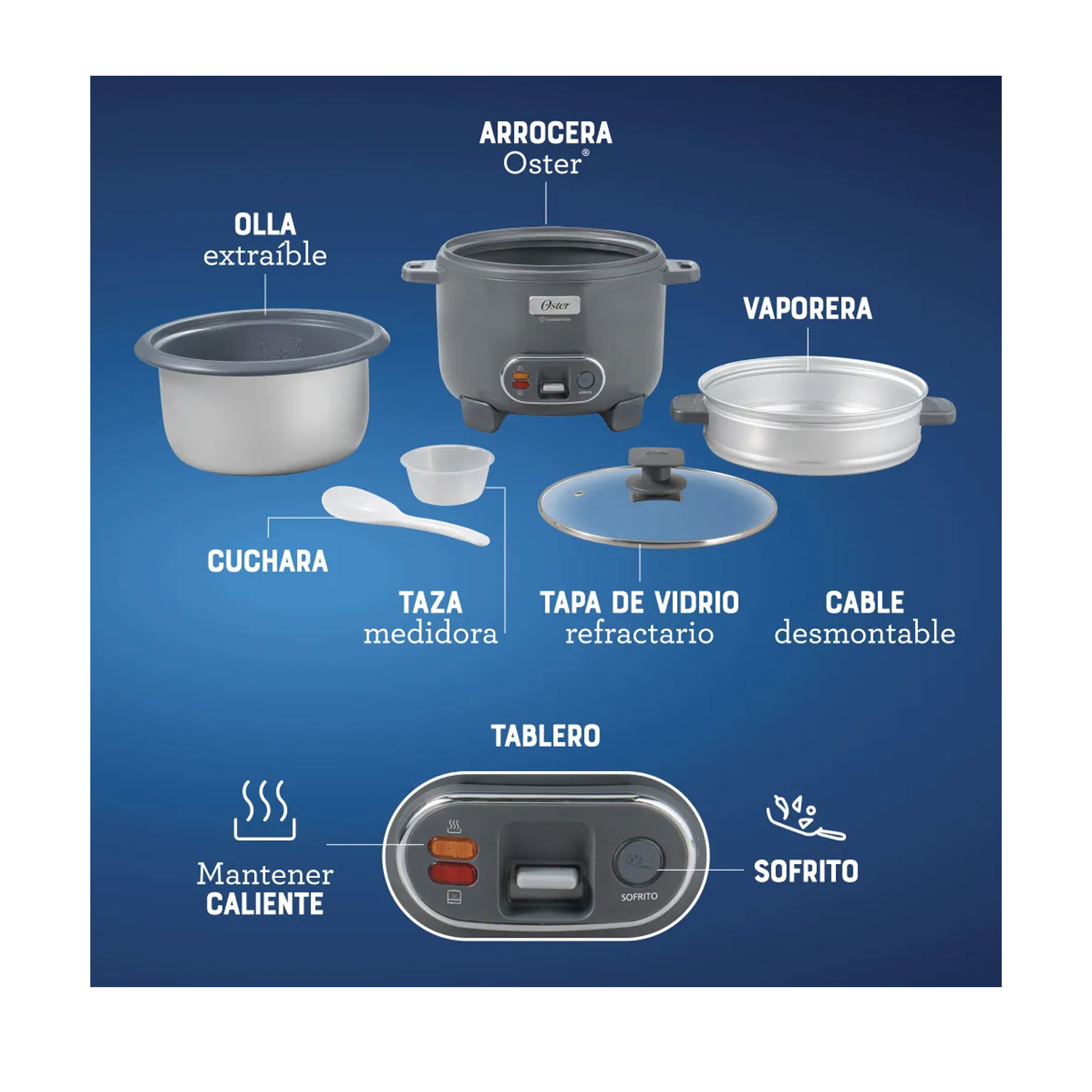 OLLA ARROCERA OSTER 1.8L 3 EN 1 FUNCIÓN DE SOFRITO VAPORERA GRIS CKSTRC10DFSKE - 5