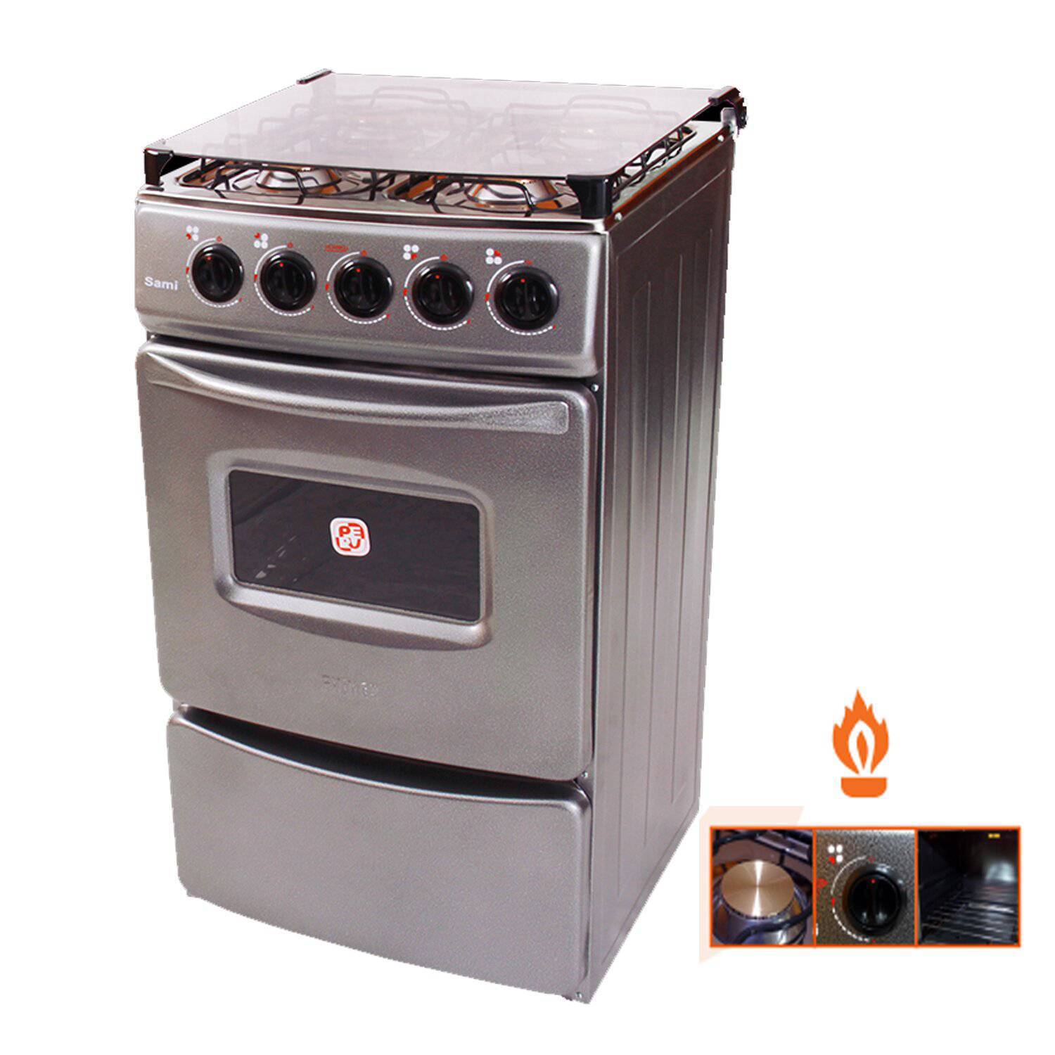 COCINA CON TAPA DE VIDRIO FADIC Y HORNO SAMI 4H GRIS - 1