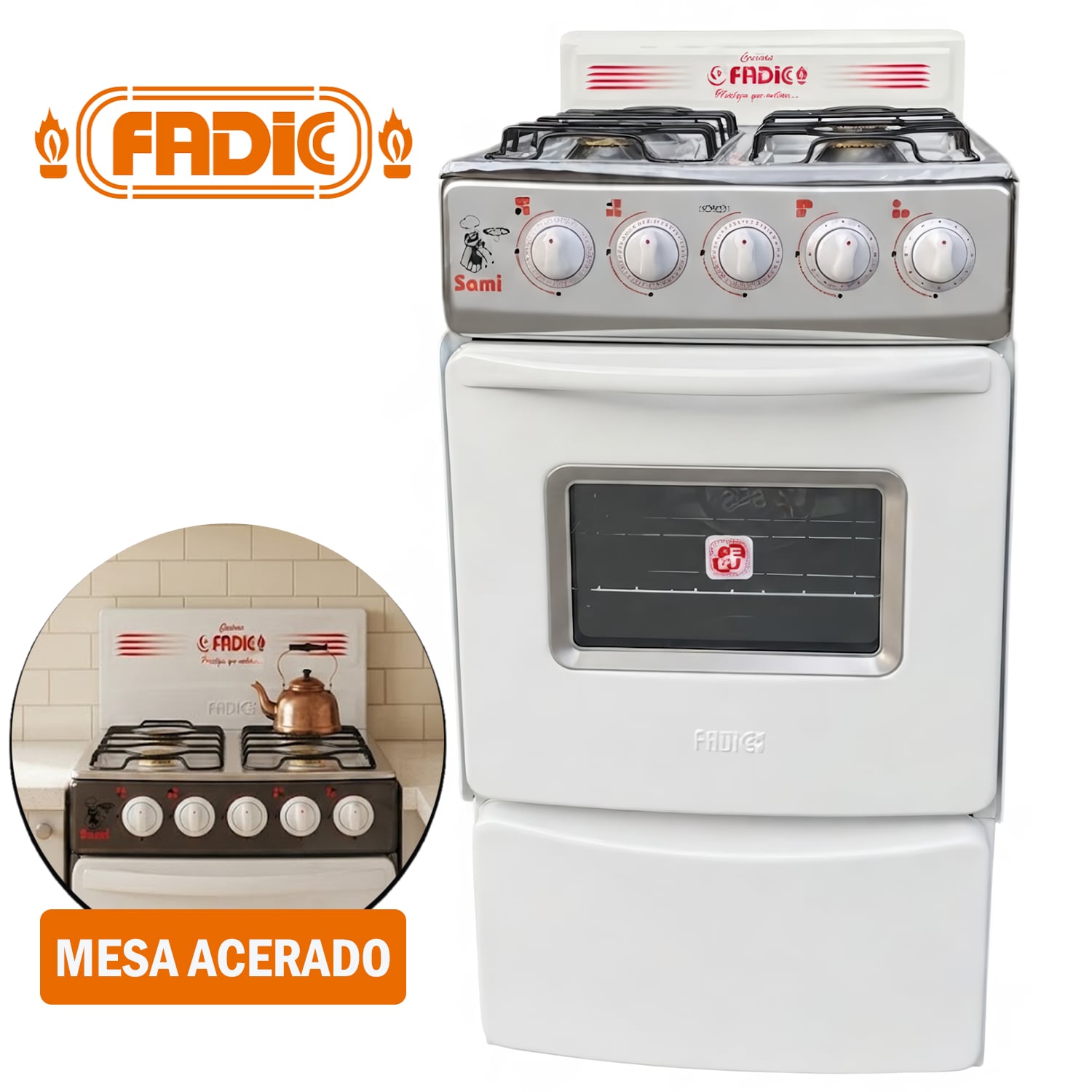 COCINA CON RESPALDAR Y HORNO 20 SAMI 4H BLANCO - 1
