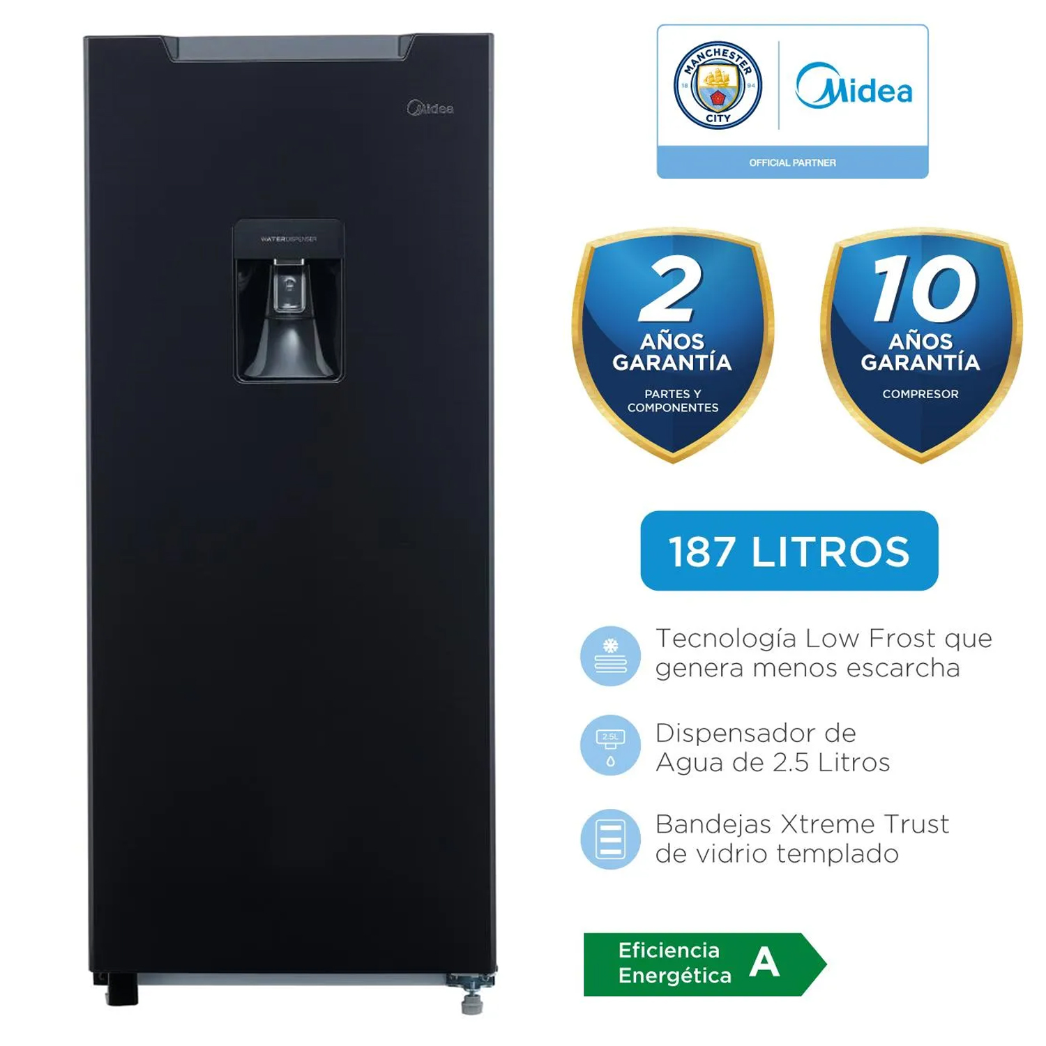 REFRIGERADORA MONOPUERTA MIDEA 187L NEGRA MDRD190ANLXW - 1