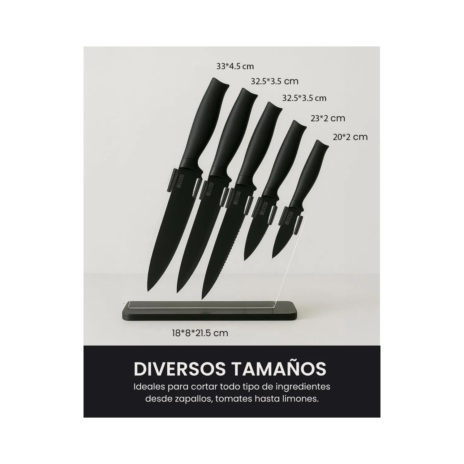 SET DE CUCHILLOS BELESSI (5 PIEZAS) + ORGANIZADOR ACRÍLICO - 4