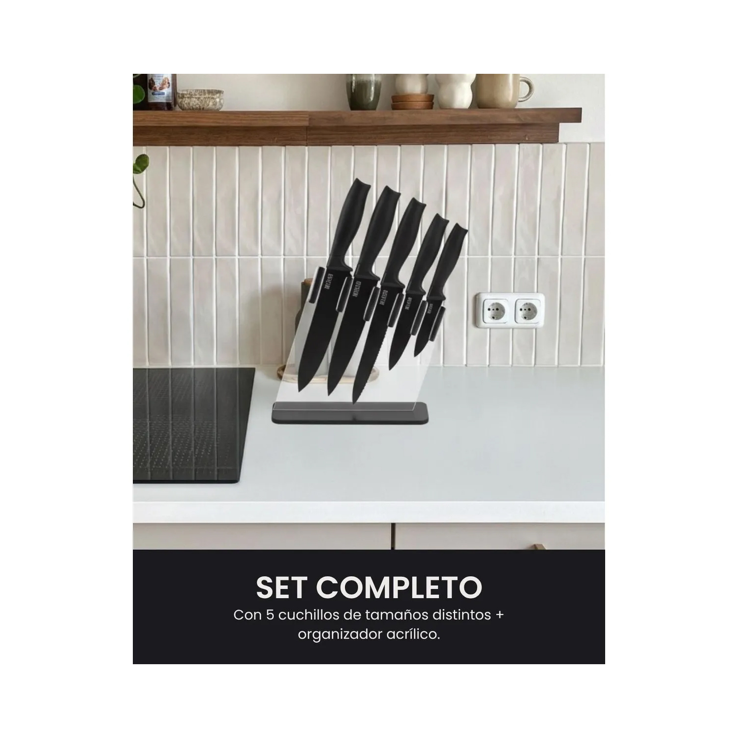 SET DE CUCHILLOS BELESSI (5 PIEZAS) + ORGANIZADOR ACRÍLICO - 5
