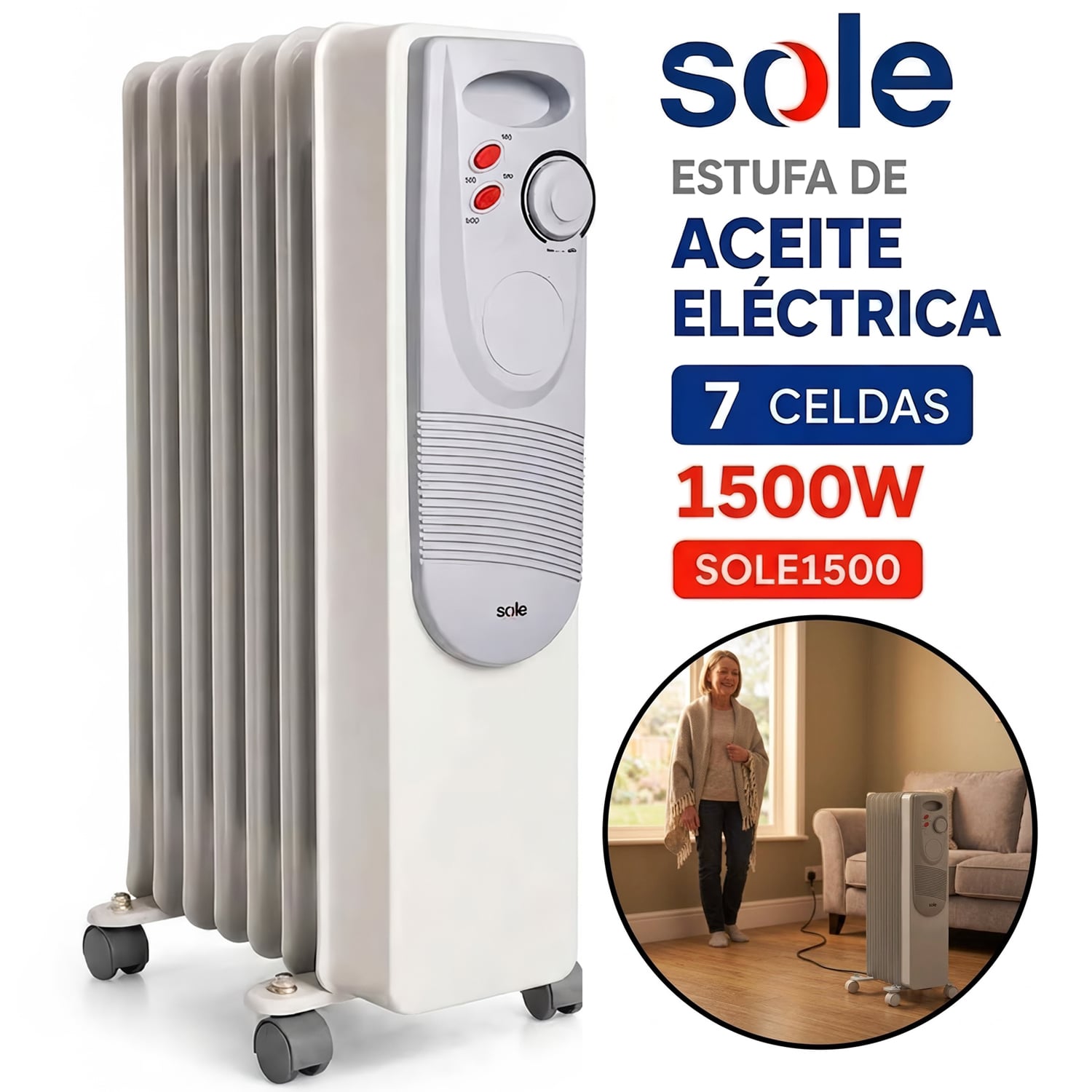 ESTUFA DE ACEITE SOLE ELÉCTRICA 7 CELDAS 1500W SOLE1500 - 1
