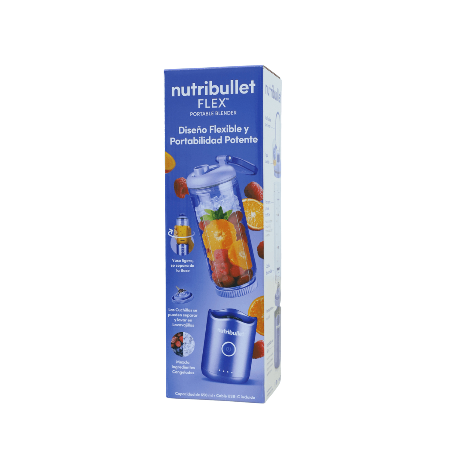 LICUADORA PORTÁTIL NUTRIBULLET FLEX 650 ML PARA SMOOTHIES Y BATIDOS AZUL - 2