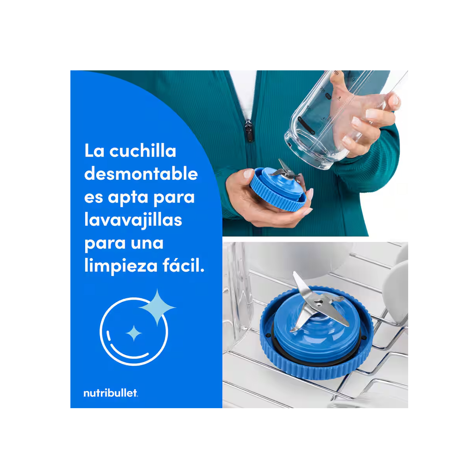LICUADORA PORTÁTIL NUTRIBULLET FLEX 650 ML PARA SMOOTHIES Y BATIDOS AZUL - 5
