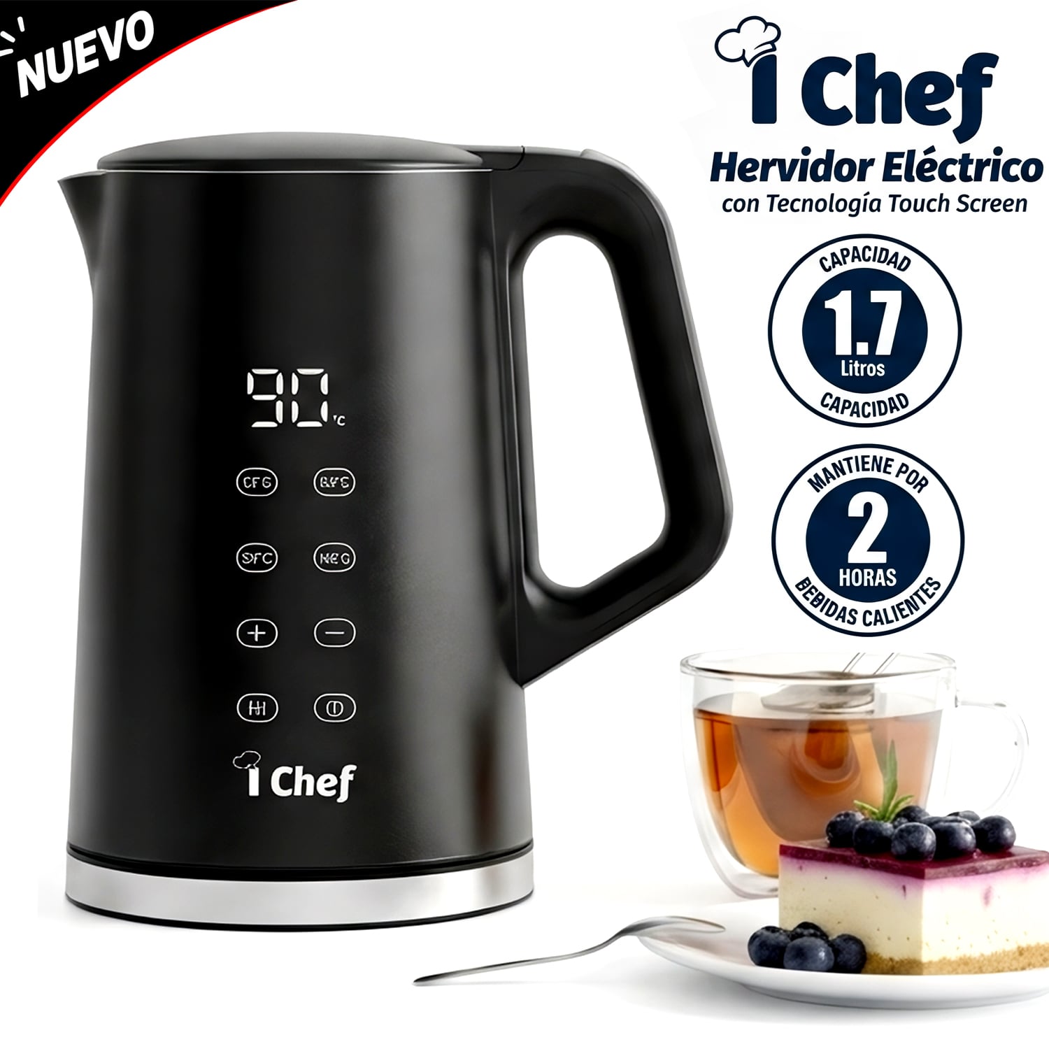 HERVIDOR ELÉCTRICO DIGITAL I CHEF 1.7 LITROS NEGRO - 1