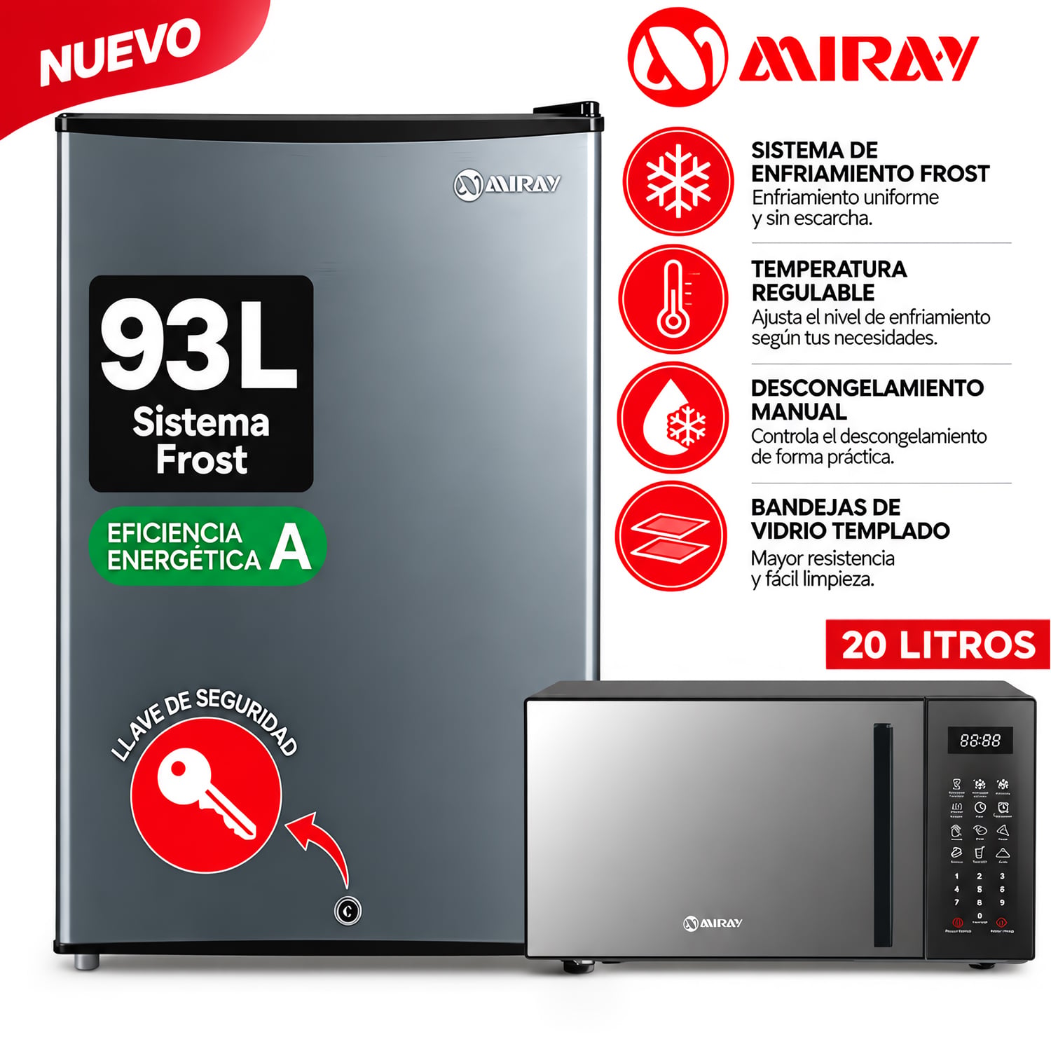 COMBO FRIGOBAR-REFRIGERADORA MIRAY RM-96M 93L + HORNO MICROONDAS HMM-205N 20L - 1
