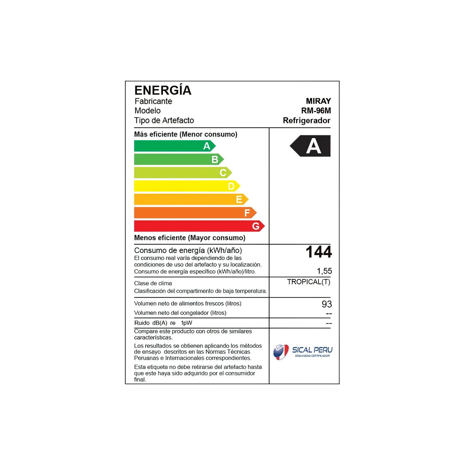 COMBO FRIGOBAR-REFRIGERADORA MIRAY RM-96M 93L + HORNO MICROONDAS HMM-205N 20L - 4