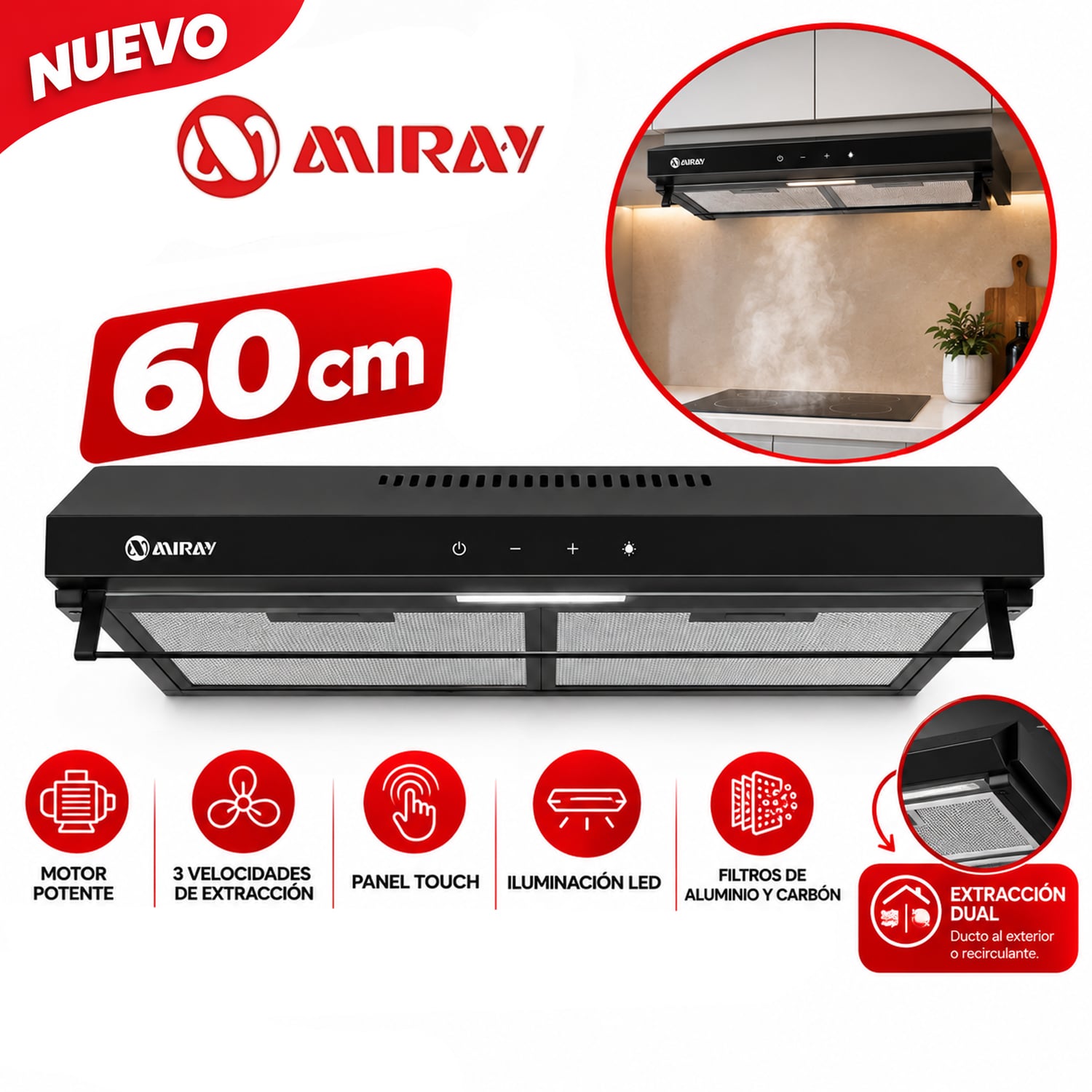 CAMPANA EXTRACTORA MIRAY CEM-605N 60 CM - 1