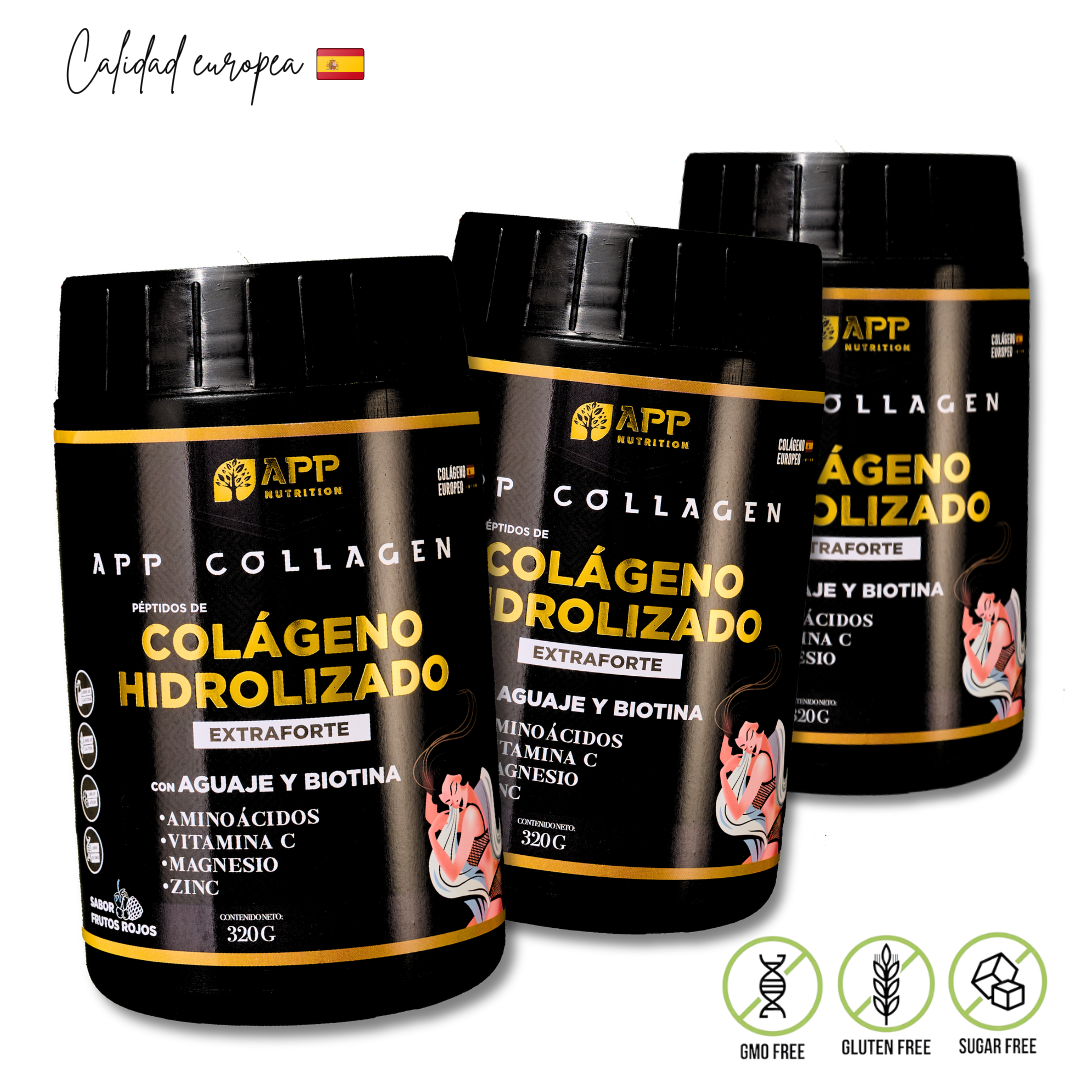 SUPLEMENTO POLVO TRIPACK COLÁGENO HIDROLIZADO PÉPTIDOS CON AGUAJE Y BIOTINA 320 G APP COLLAGEN - 1