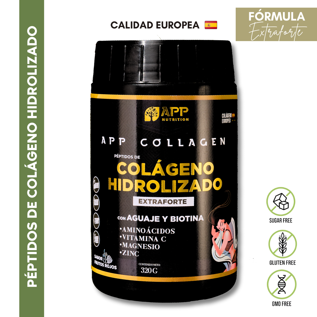 COLÁGENO HIDROLIZADO PÉPTIDOS CON AGUAJE Y BIOTINA 320 G APP COLLAGEN FRUTOS ROJOS - 1