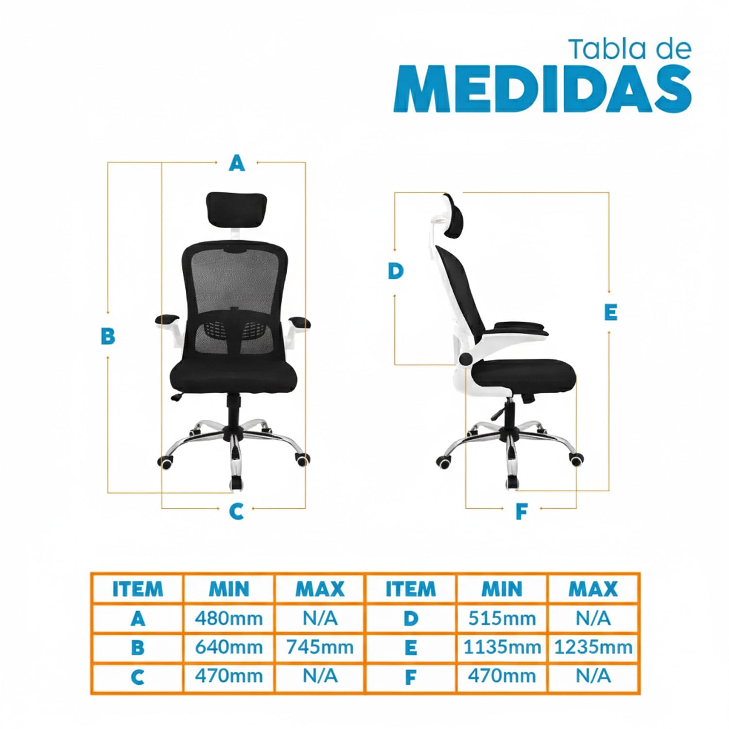 SILLA ERGONÓMICA EVOK BRAZOS ABATIBLES BLANCO/NEGRO OFIDEAS - 3