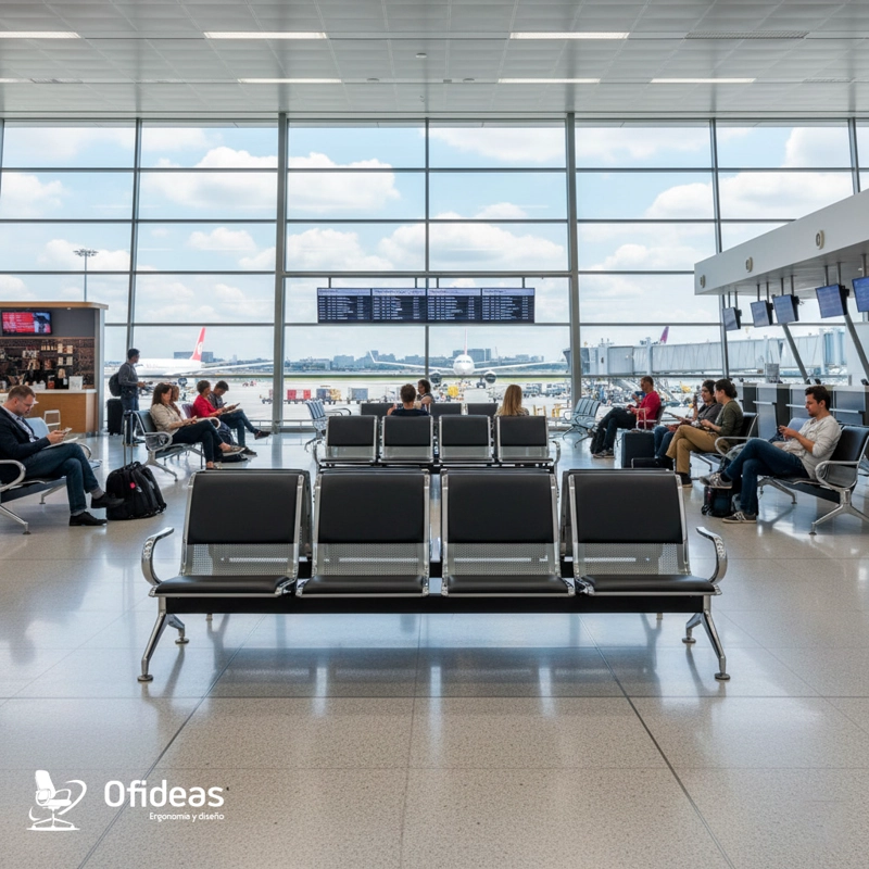 TANDEM DE ESPERA AEROPUERTO SEMI TAPIZ NEGRO 4 ASIENTOS OFIDEAS - 4