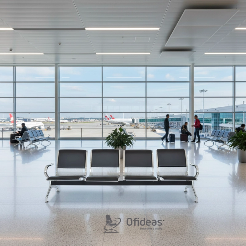 TANDEM DE ESPERA AEROPUERTO SEMI TAPIZ NEGRO 4 ASIENTOS OFIDEAS - 5