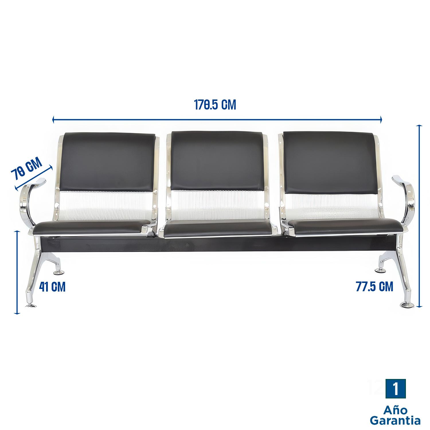 TANDEM AEROPUERTO SEMI TAPIZ NEGRO 3 ASIENTOS OFIDEAS - 3