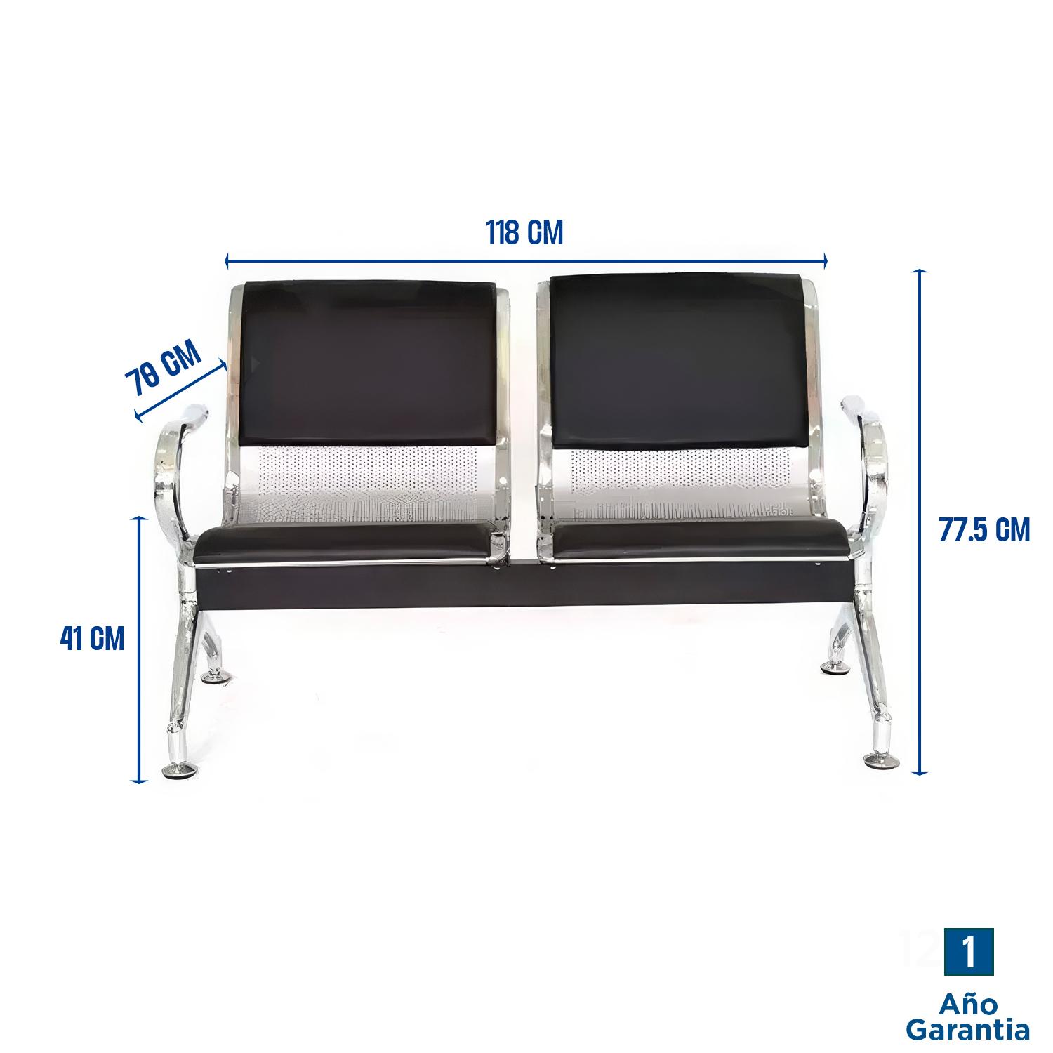 TANDEM AEROPUERTO SEMI TAPIZ NEGRO 2 ASIENTOS OFIDEAS - 3
